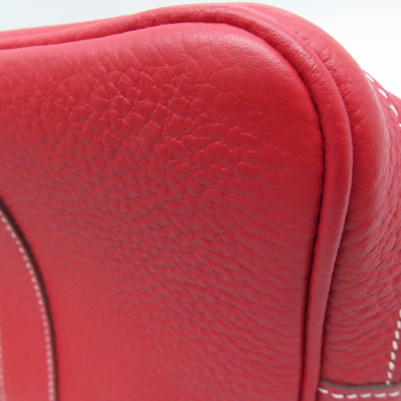 HERMES Country Leather Garden Party PM Silver Buckle Handle Bag Red