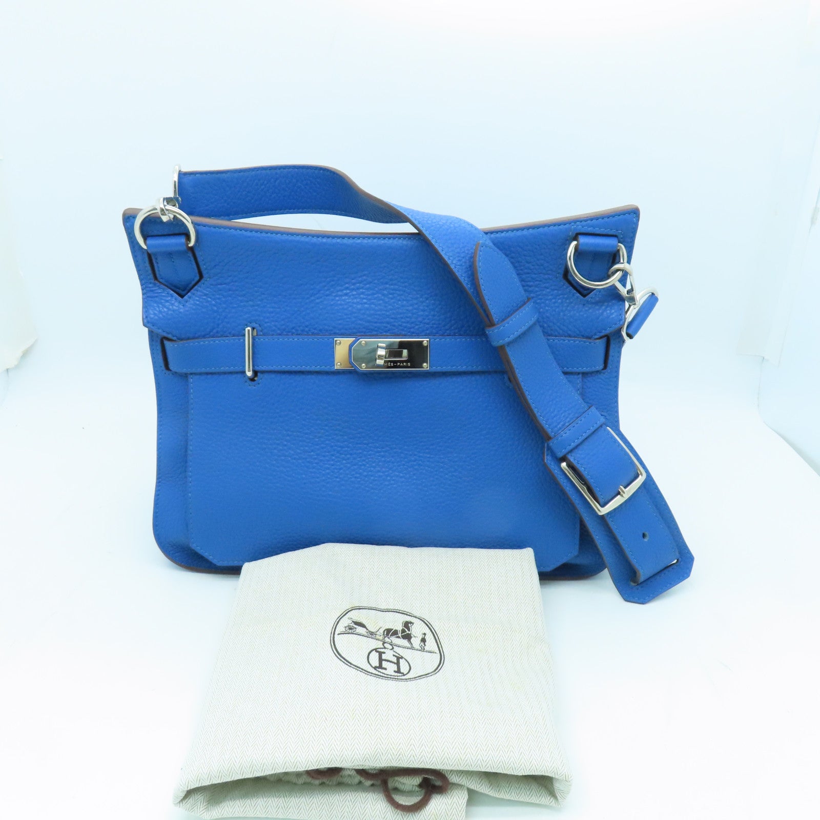 HERMES 【激減優惠】Clemence皮革Jypsiere GM銀扣肩背袋Bleu Hydra藍色