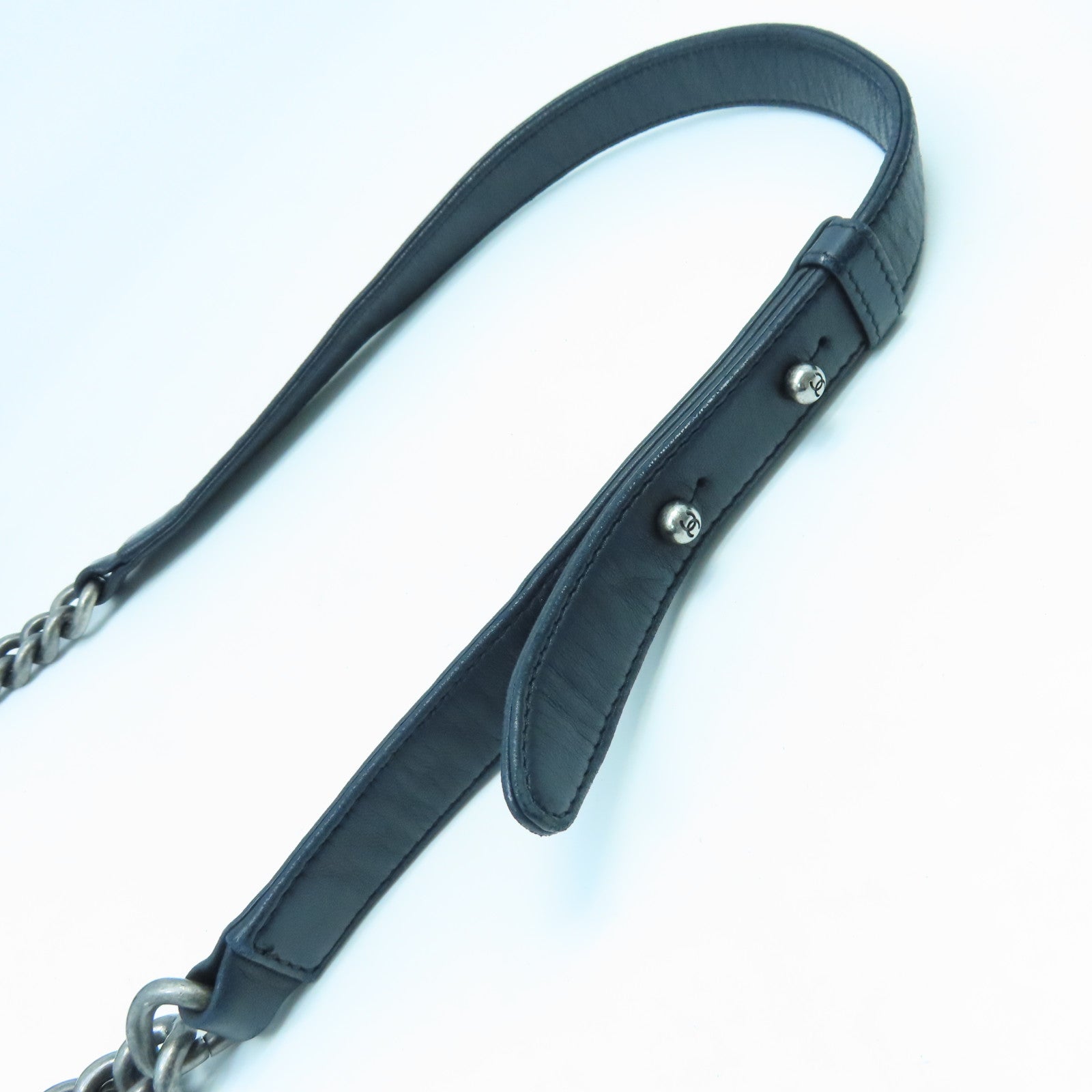 CHANEL Rhombus Sheepskin Leather Boy 25cm Silver Buckle Chain Shoulder Bag Black