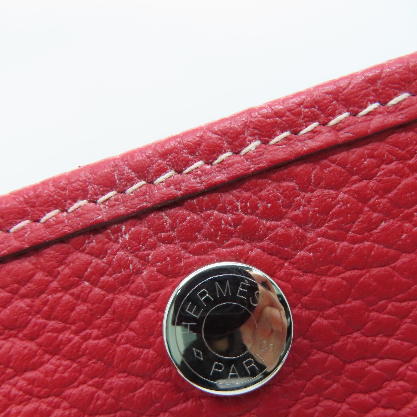 HERMES Country Leather Garden Party PM Silver Buckle Handle Bag Red