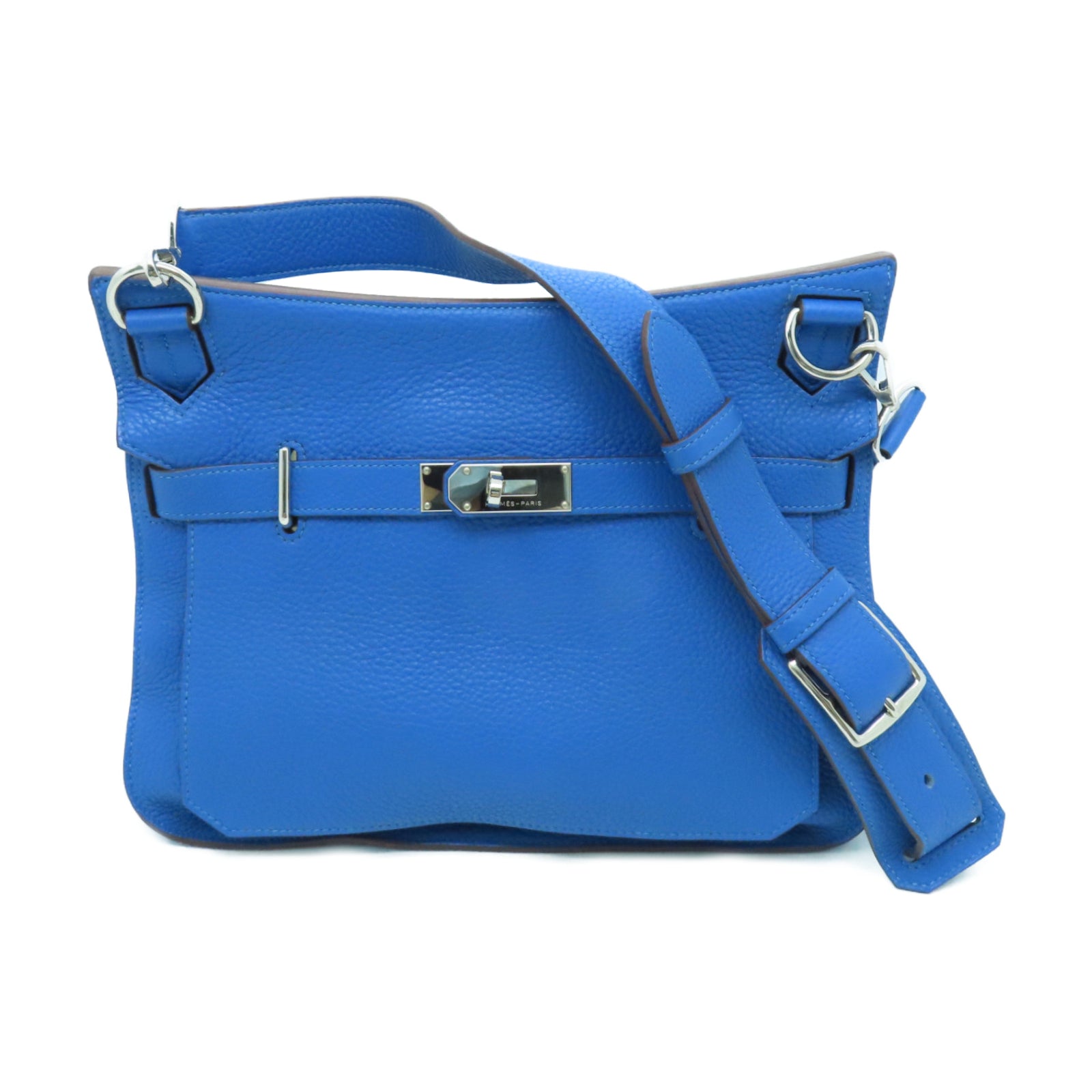 HERMES 【激減優惠】Clemence皮革Jypsiere GM銀扣肩背袋Bleu Hydra藍色