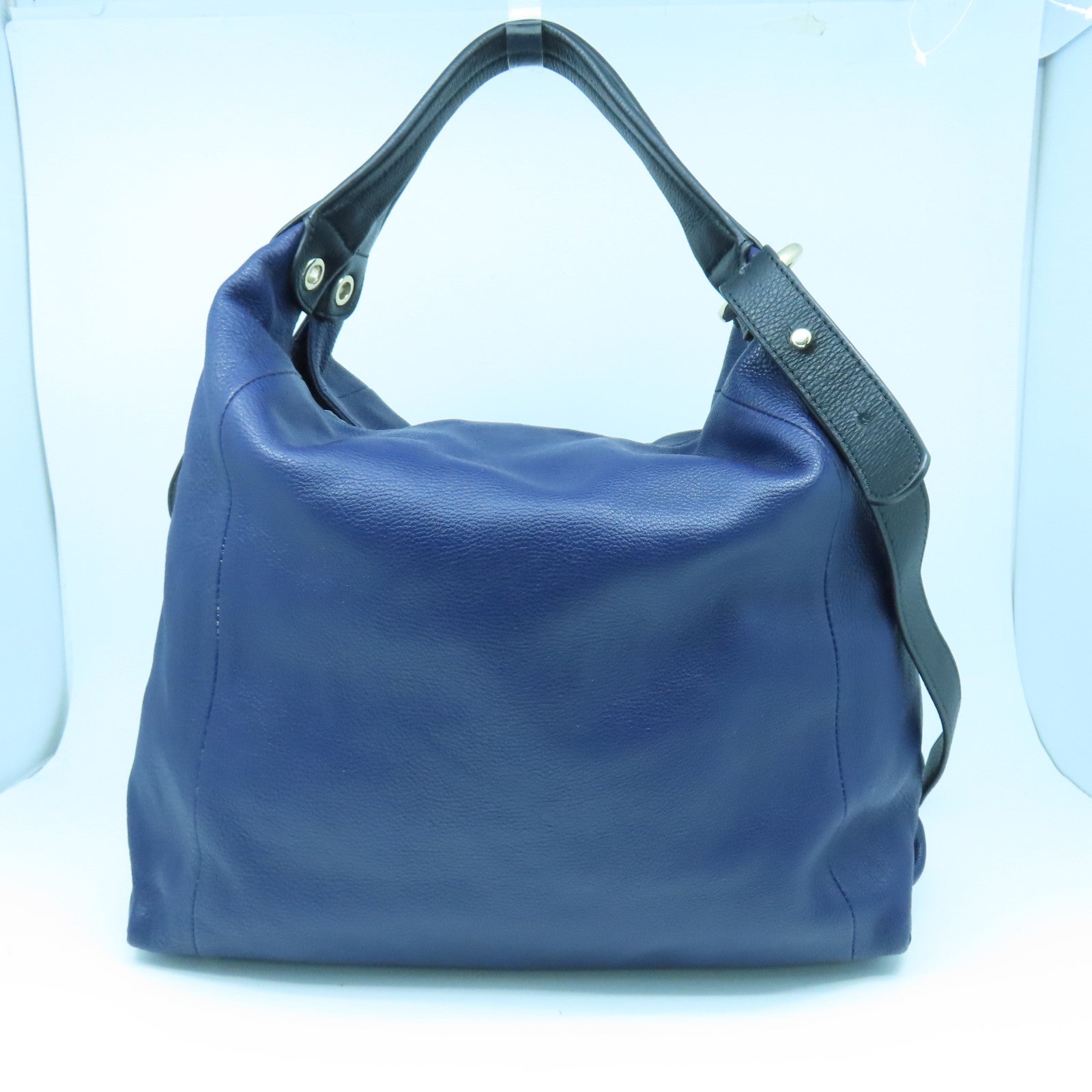 Furla 牛皮皮革2 Way Shoulder Bag金扣手挽肩背兩用袋深藍色/黑色