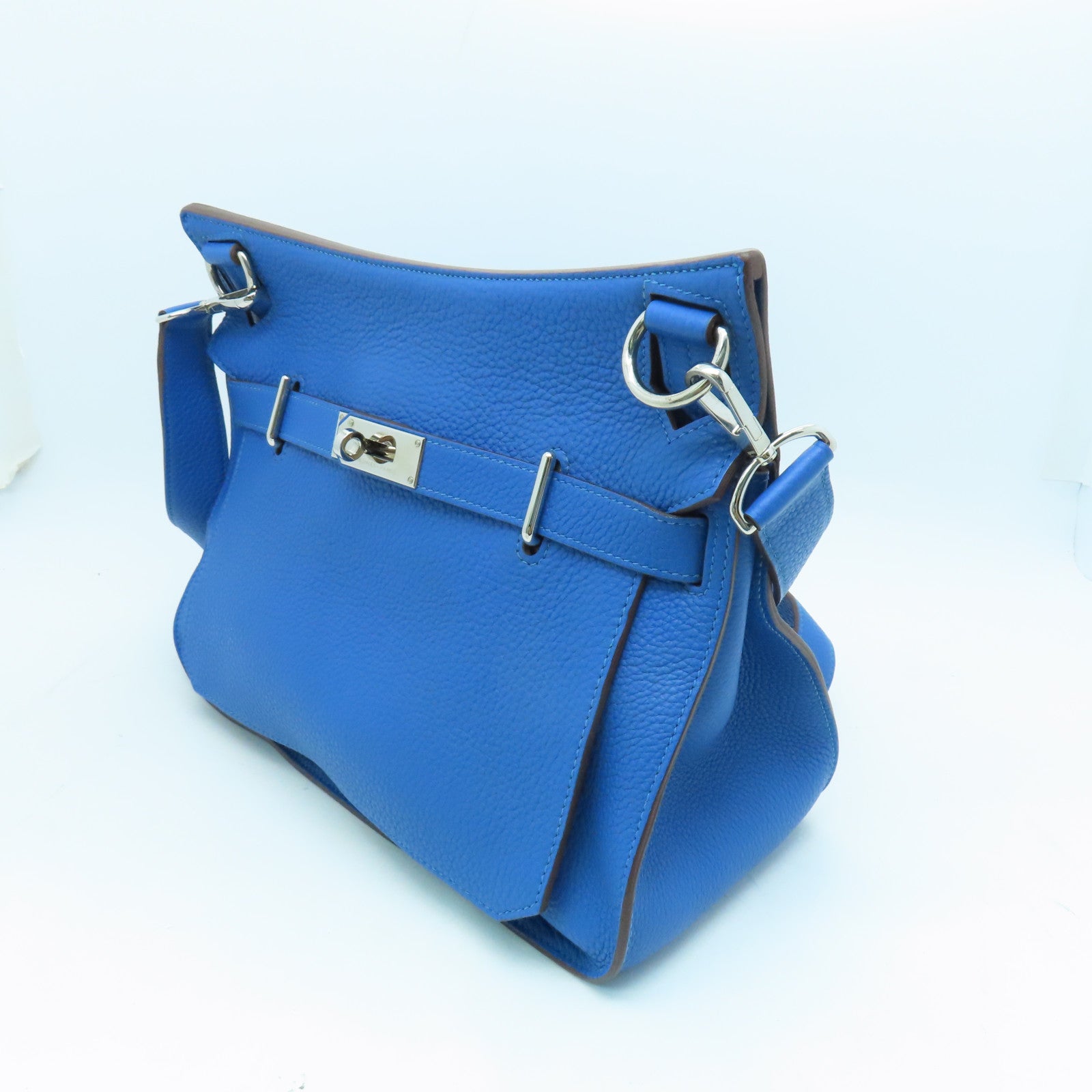 HERMES 【激減優惠】Clemence皮革Jypsiere GM銀扣肩背袋Bleu Hydra藍色