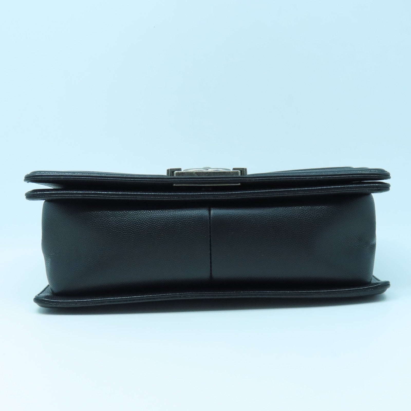 CHANEL Rhombus Caviar Leather Boy Chanel 25 Silver Buckle Chain Shoulder Bag Black