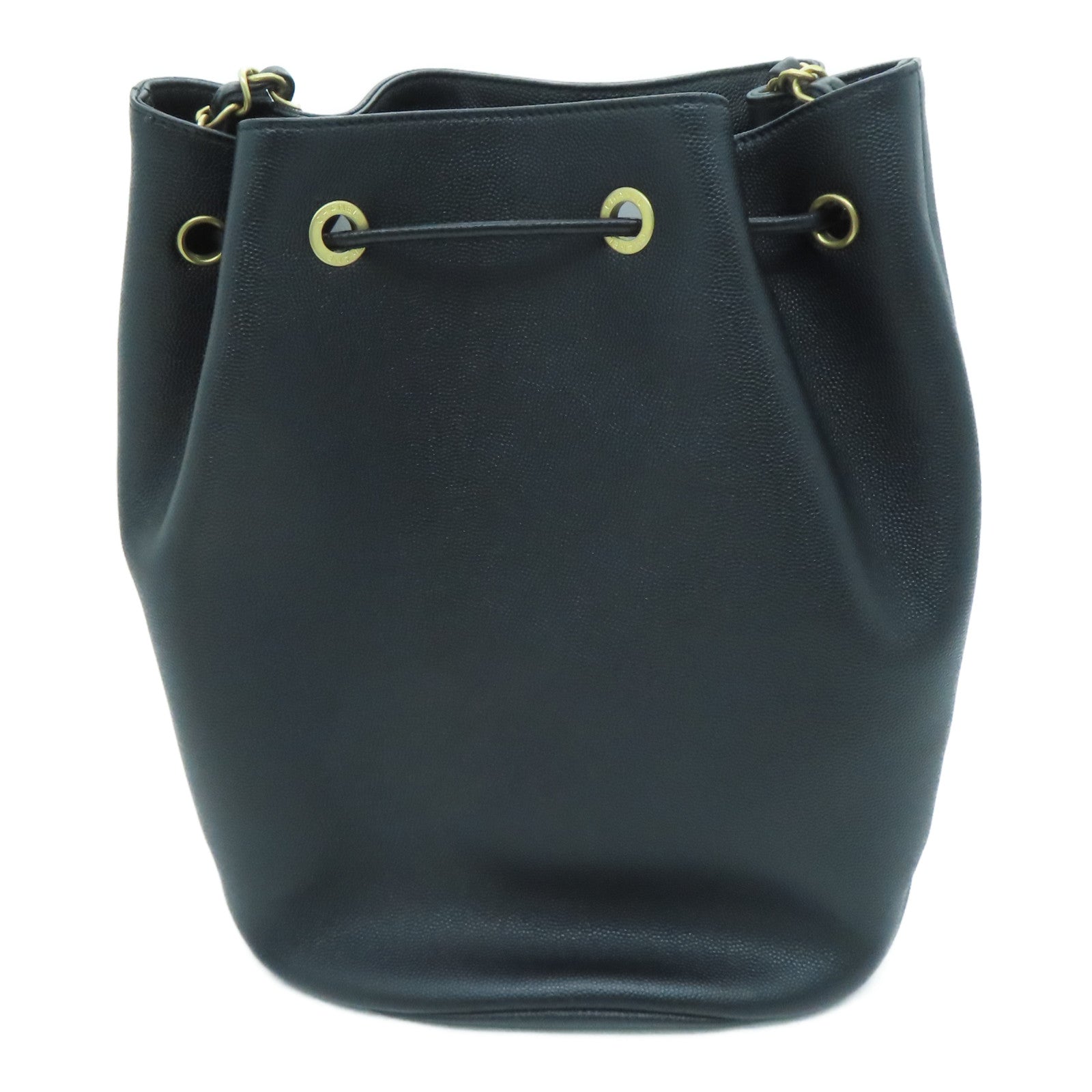 CHANEL Caviar皮革Drawstring Bucket Bag金扣链带肩背袋黑色