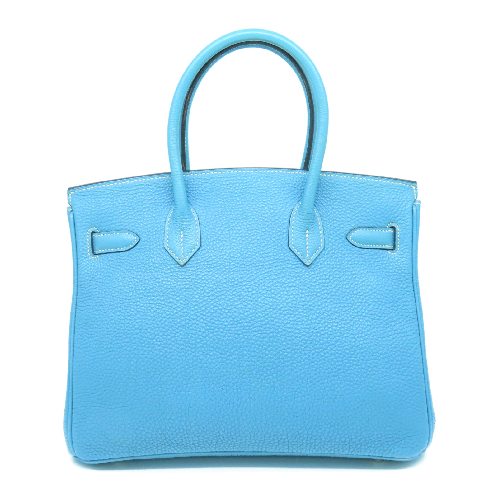 HERMES Togo Leather Birkin 30 Silver Buckle Hand Bag Denim Blue