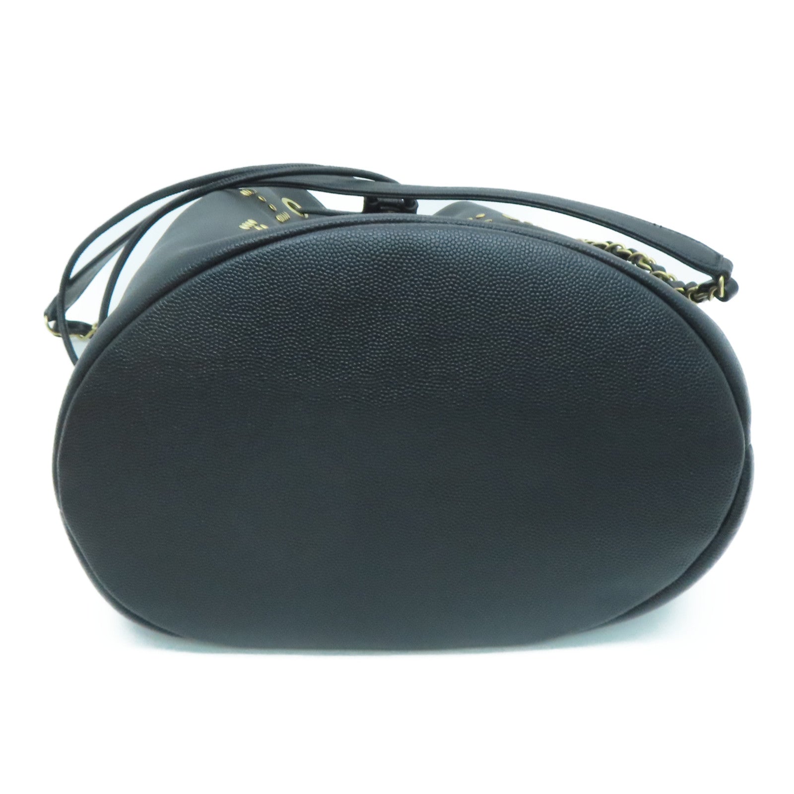 CHANEL Caviar皮革Drawstring Bucket Bag金扣链带肩背袋黑色