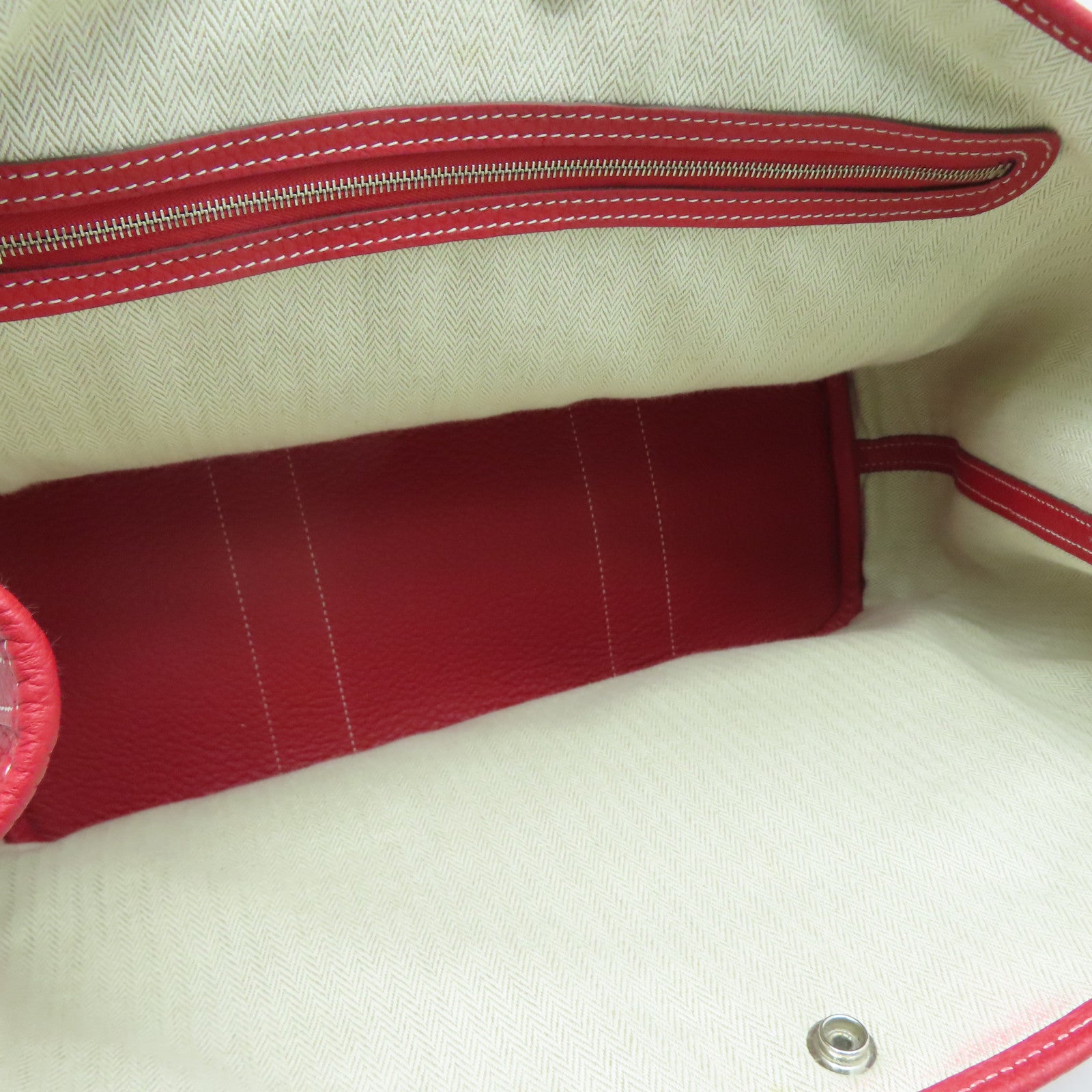 HERMES Country Leather Garden Party PM Silver Buckle Handle Bag Red