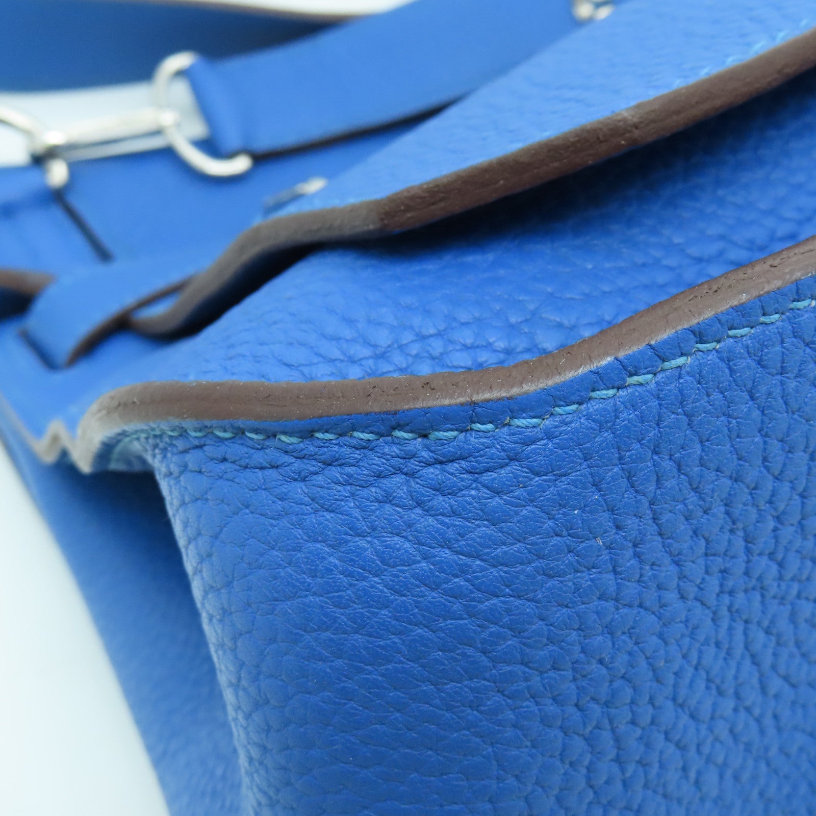HERMES 【激減優惠】Clemence皮革Jypsiere GM銀扣肩背袋Bleu Hydra藍色