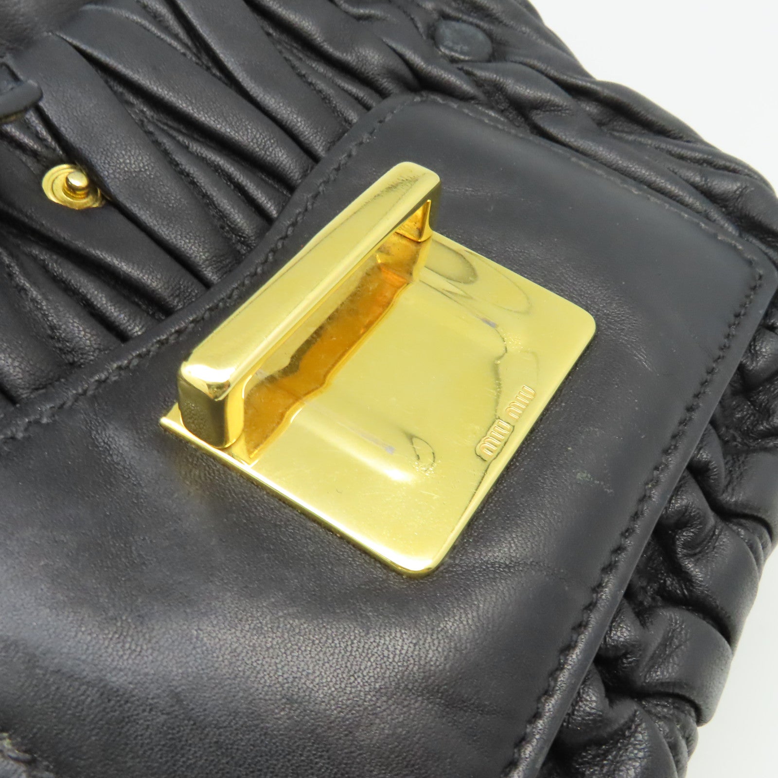 Miu Miu 牛皮皮革2Way Shoulder Bag金扣手挽肩背兩用袋黑色
