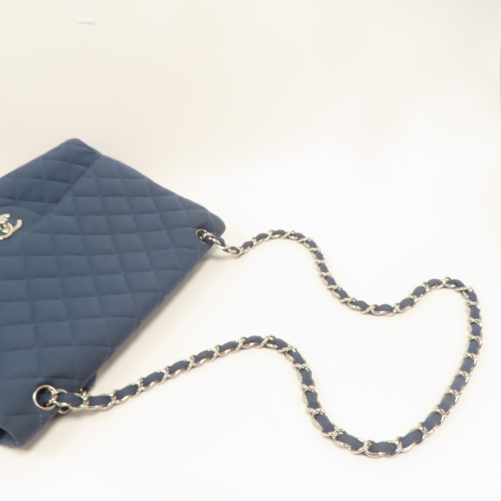 CHANEL 帆布Shoulder Bag銀扣肩背袋藍色