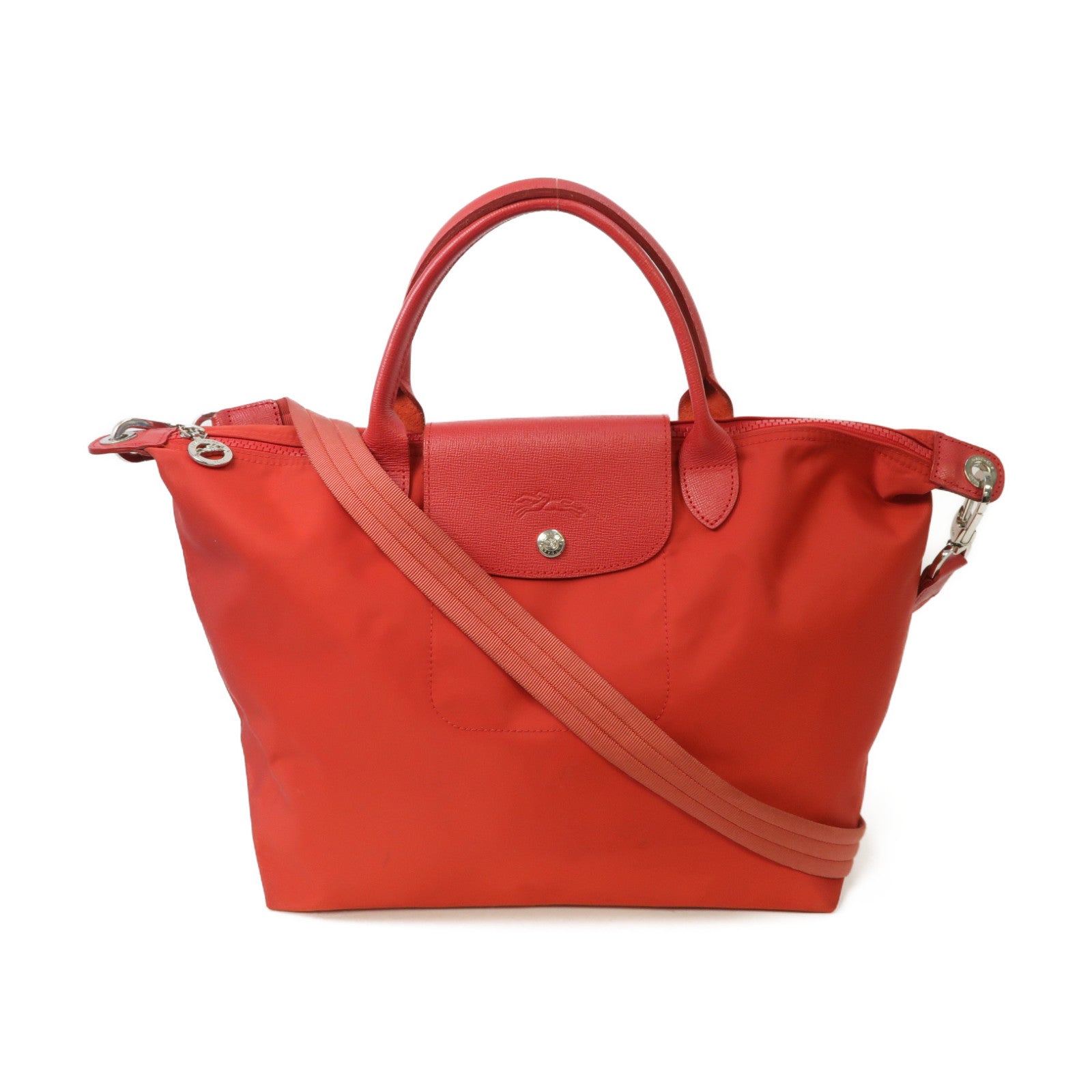 Longchamp 尼龍2way Shoulder Bag銀扣手挽肩背兩用袋紅色
