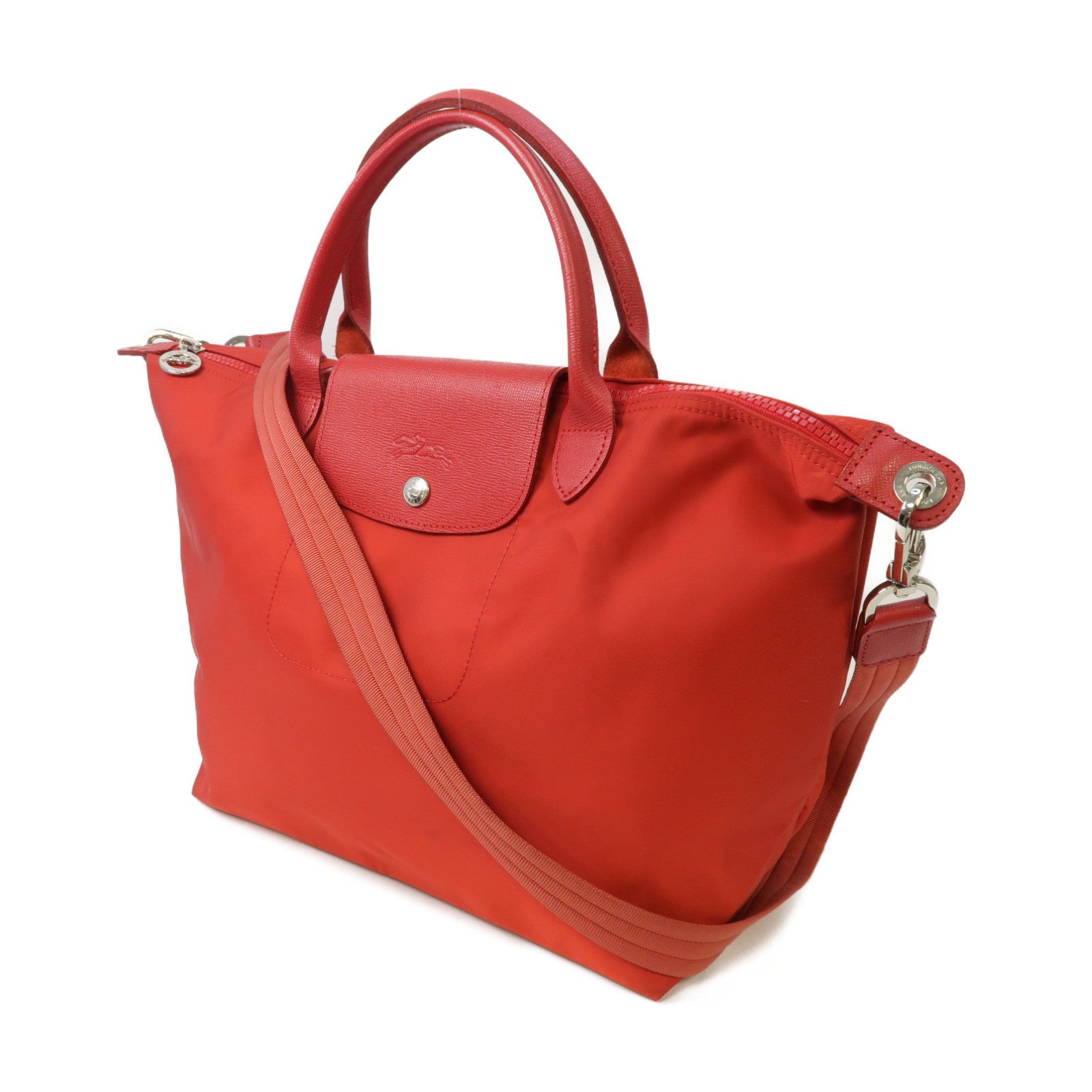 Longchamp 尼龍2way Shoulder Bag銀扣手挽肩背兩用袋紅色