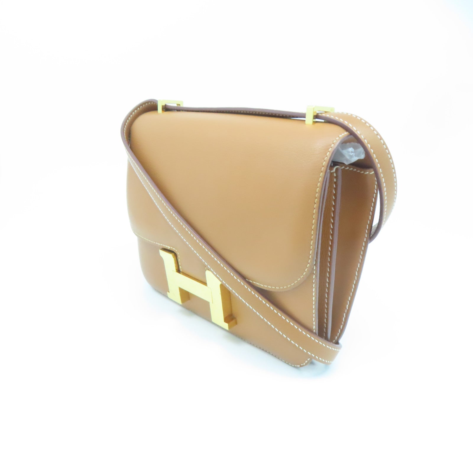 HERMES Swift Leather Constance Mini Gold Buckle Handle Shoulder Bag Brown