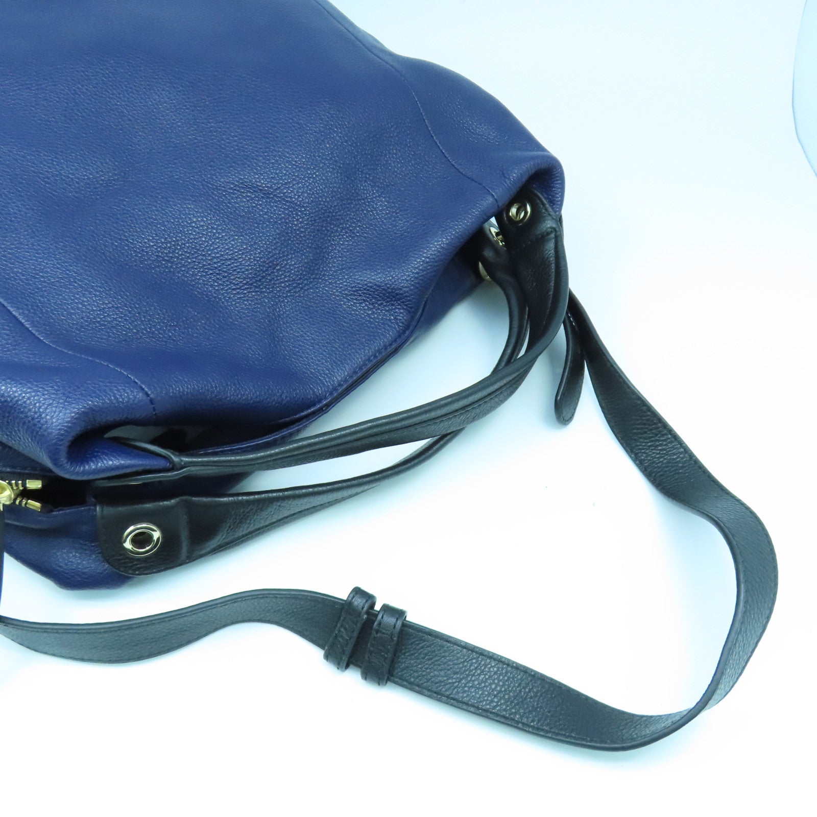 Furla 牛皮皮革2 Way Shoulder Bag金扣手挽肩背兩用袋深藍色/黑色