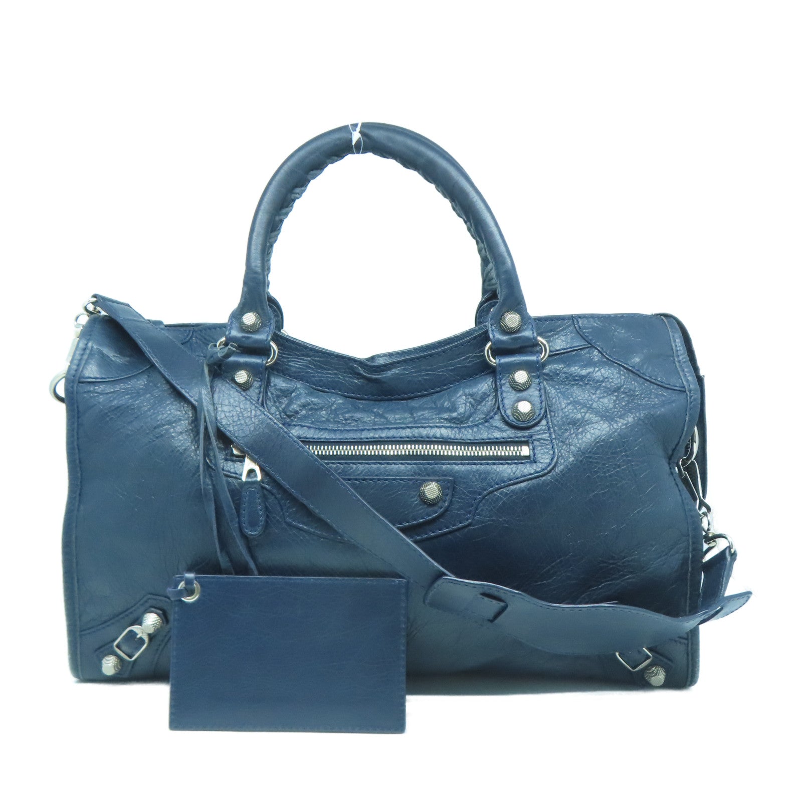 BALENCIAGA 牛皮皮革Giant City銀扣手挽肩背兩用袋藍色