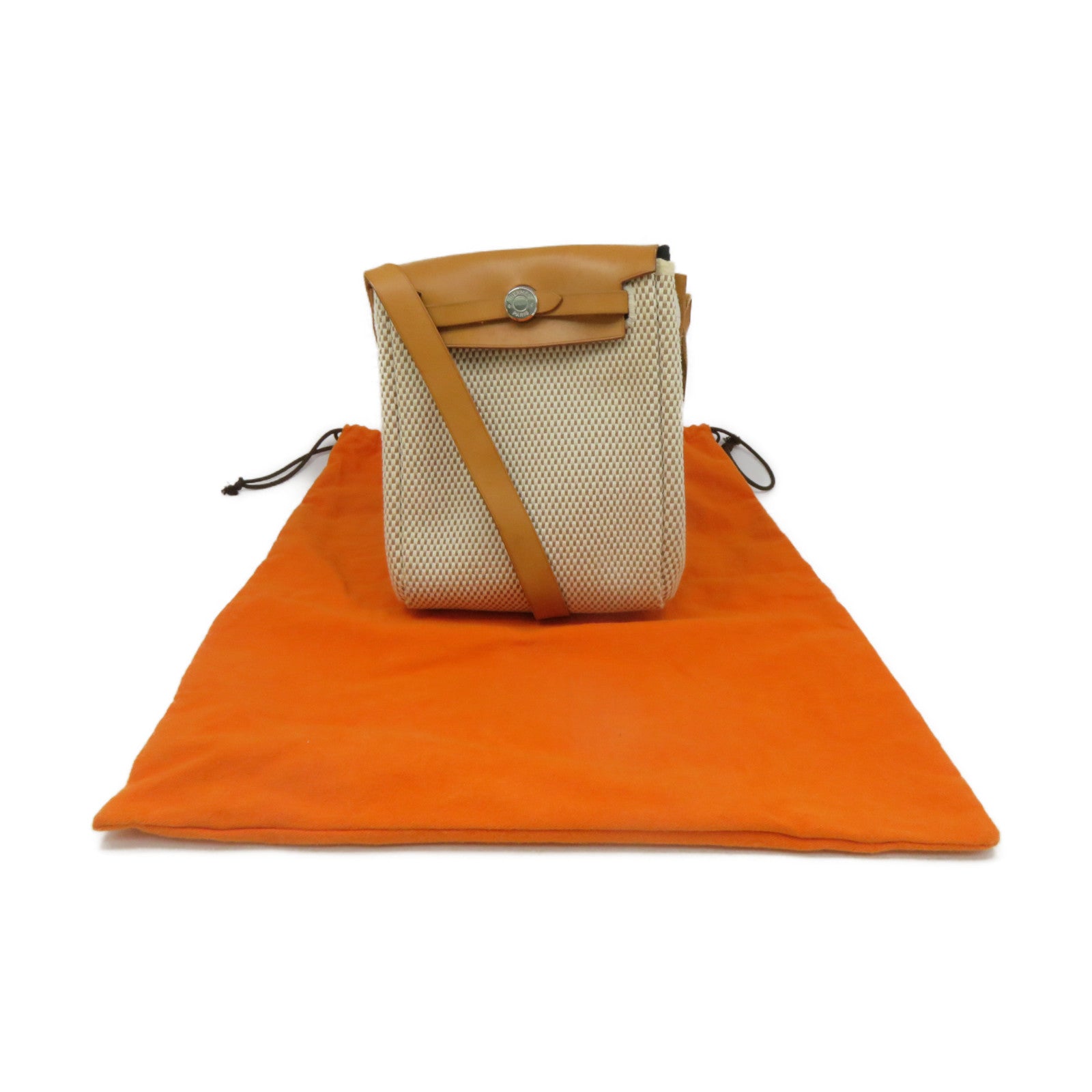 HERMES 【激減優惠】帆布Herbag TPM Shoulder Bag銀扣肩背袋杏色