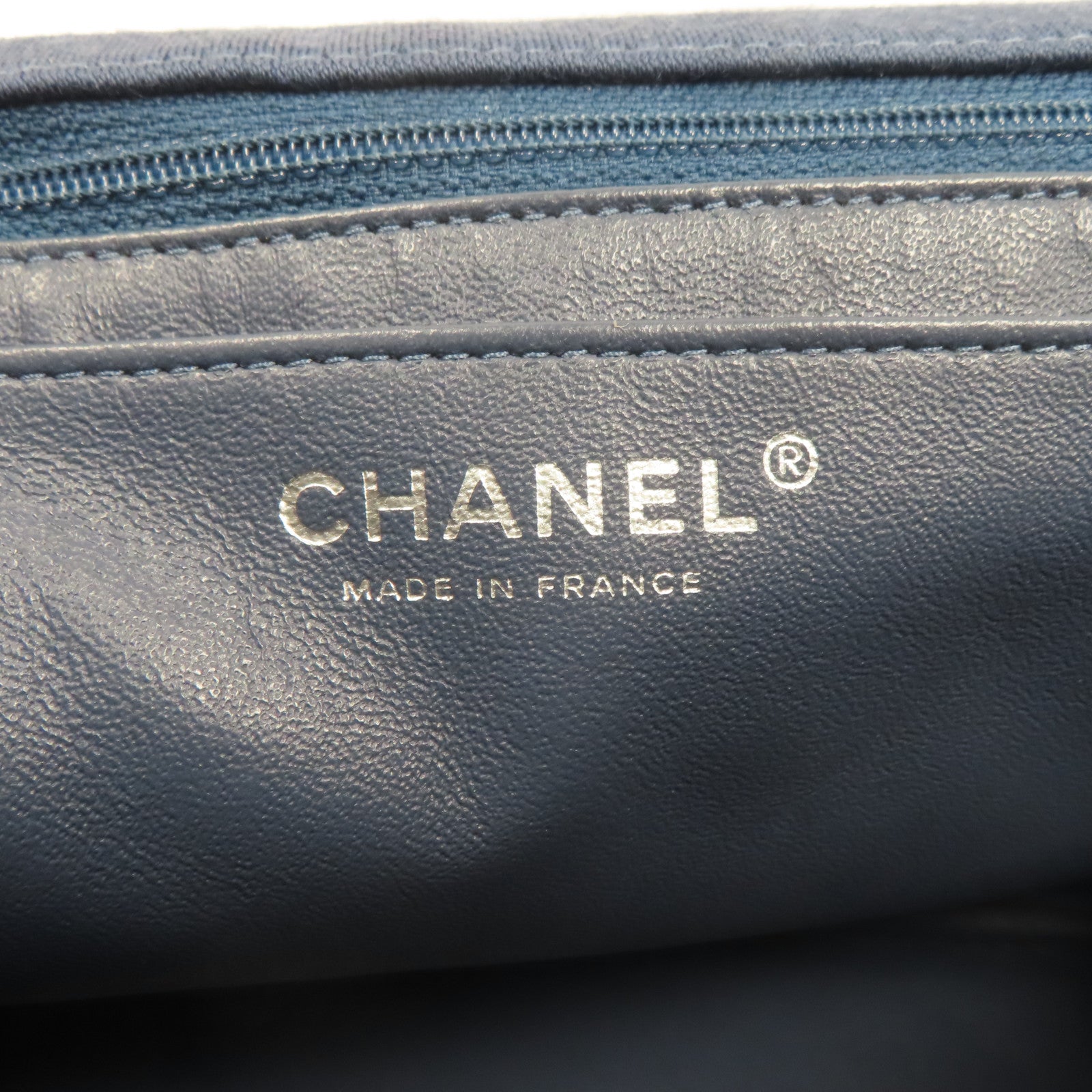 CHANEL 帆布Shoulder Bag銀扣肩背袋藍色