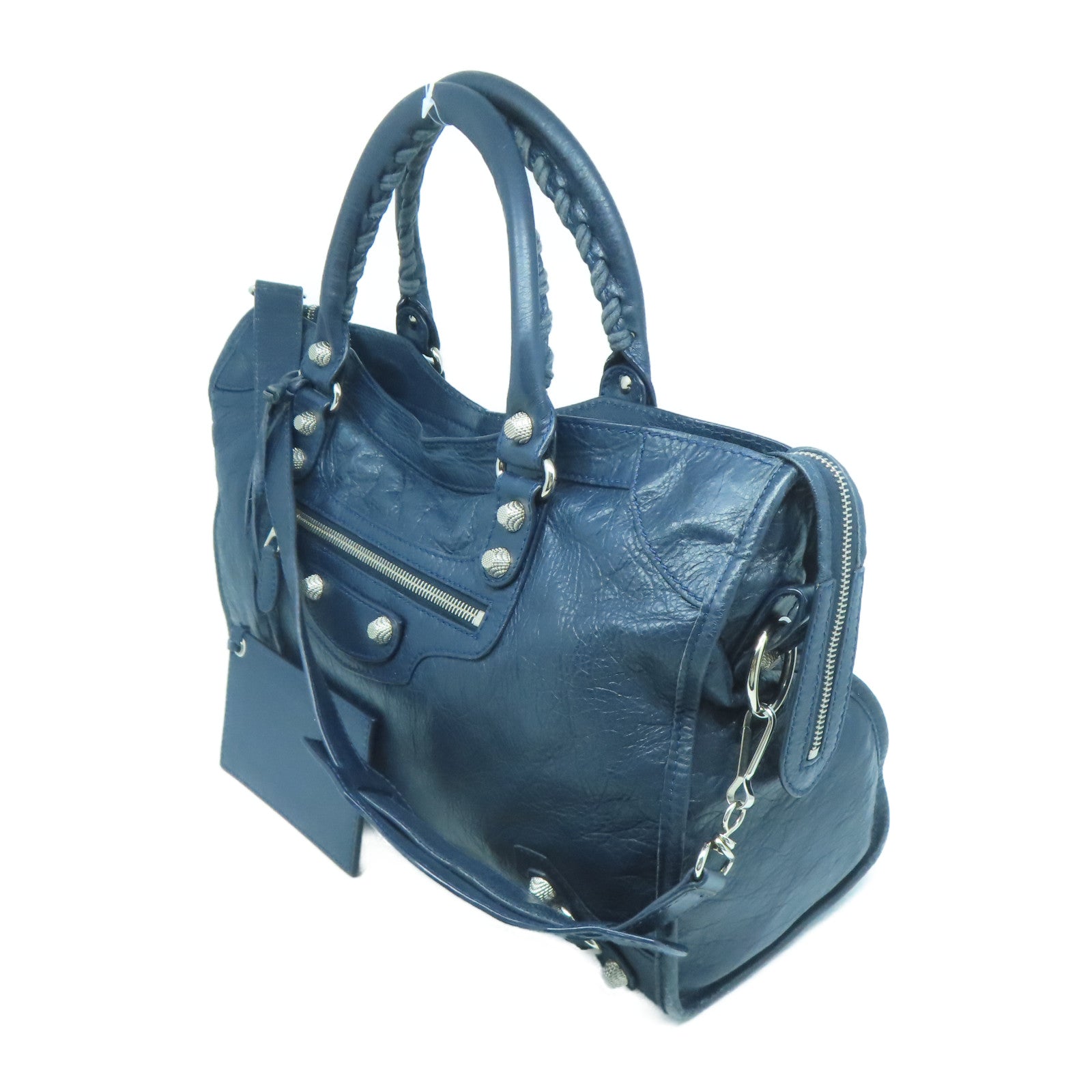 BALENCIAGA 牛皮皮革Giant City銀扣手挽肩背兩用袋藍色