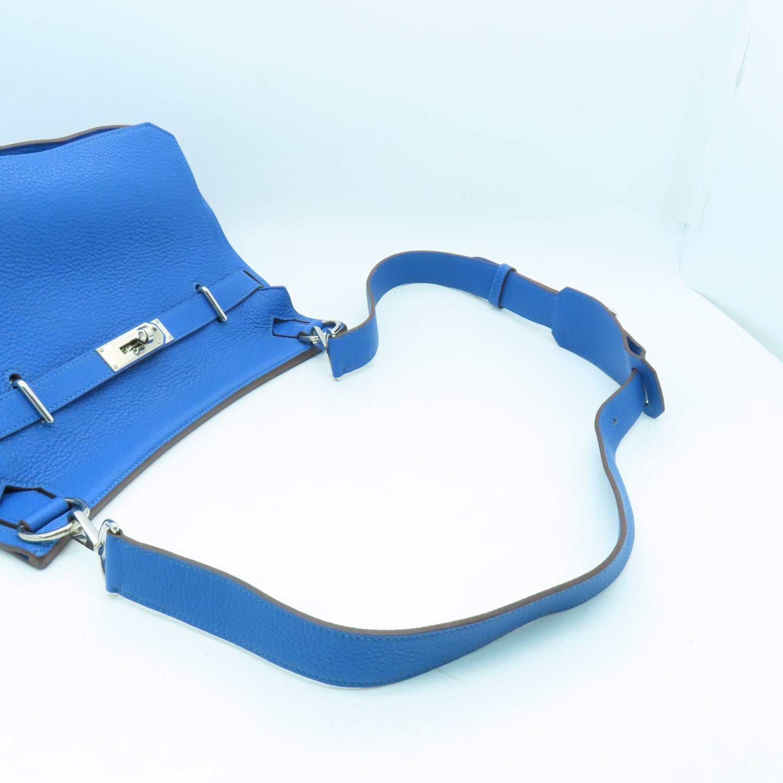HERMES 【激減優惠】Clemence皮革Jypsiere GM銀扣肩背袋Bleu Hydra藍色