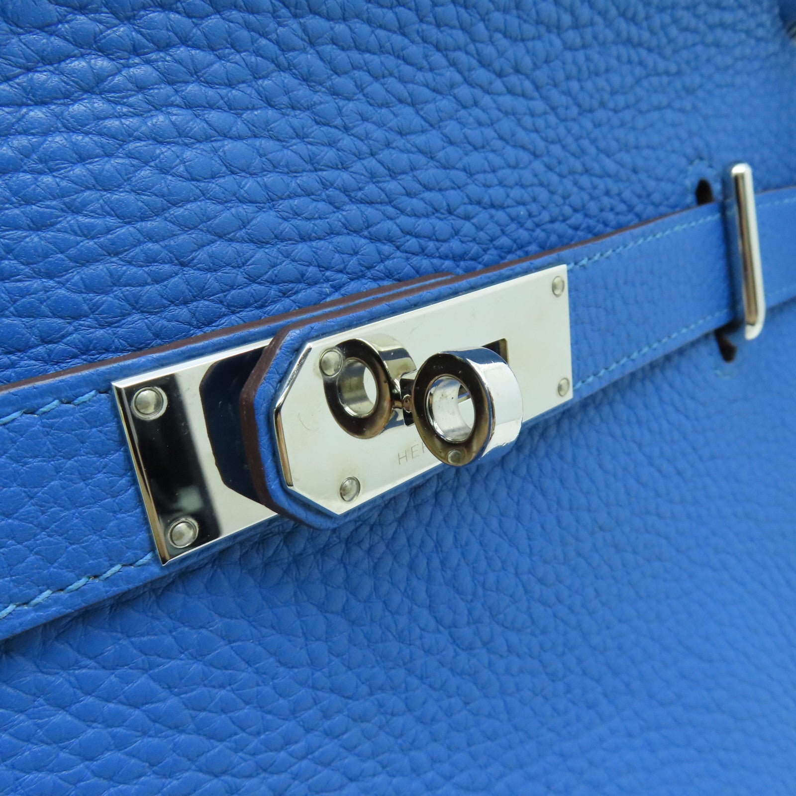 HERMES 【激減優惠】Clemence皮革Jypsiere GM銀扣肩背袋Bleu Hydra藍色