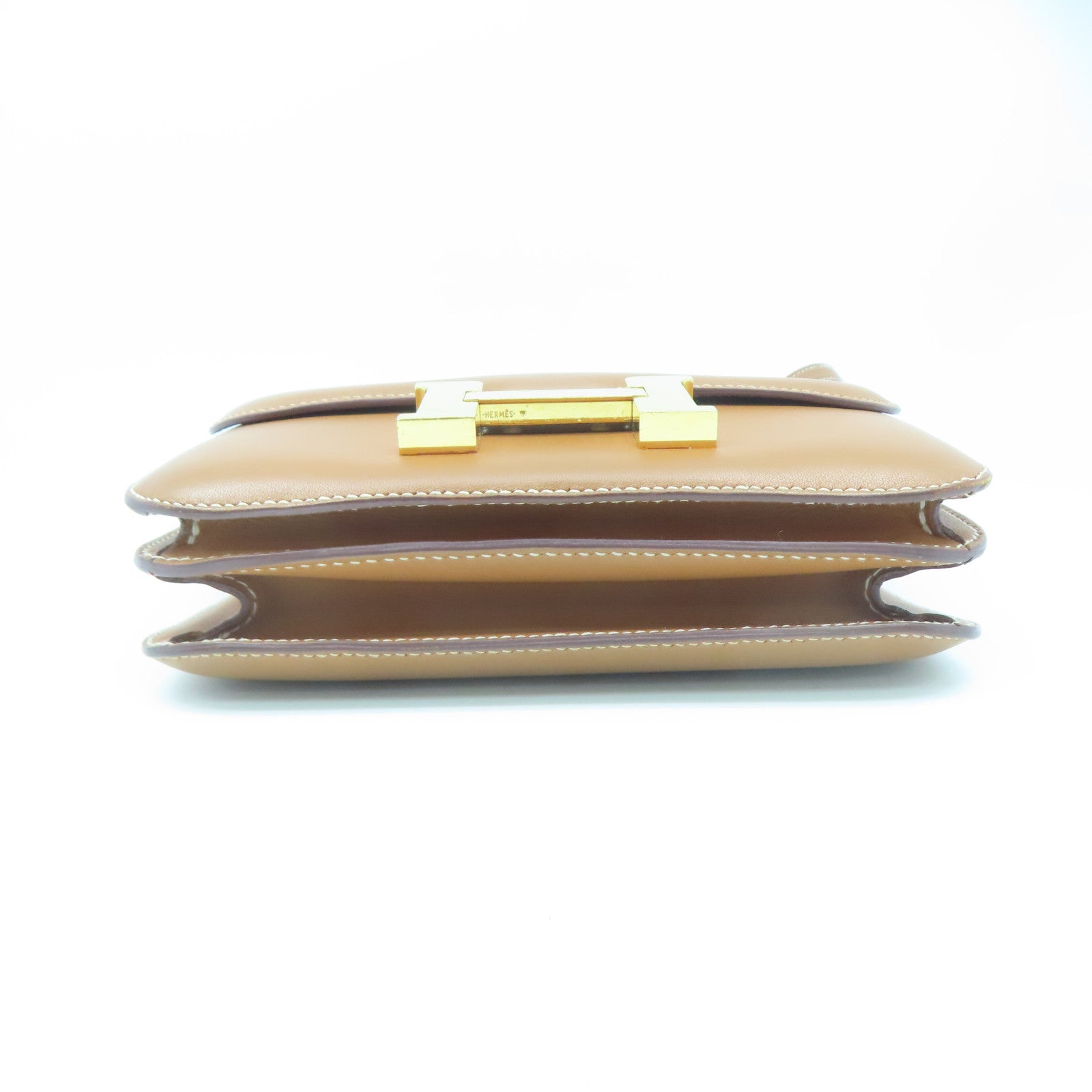 HERMES Swift Leather Constance Mini Gold Buckle Handle Shoulder Bag Brown