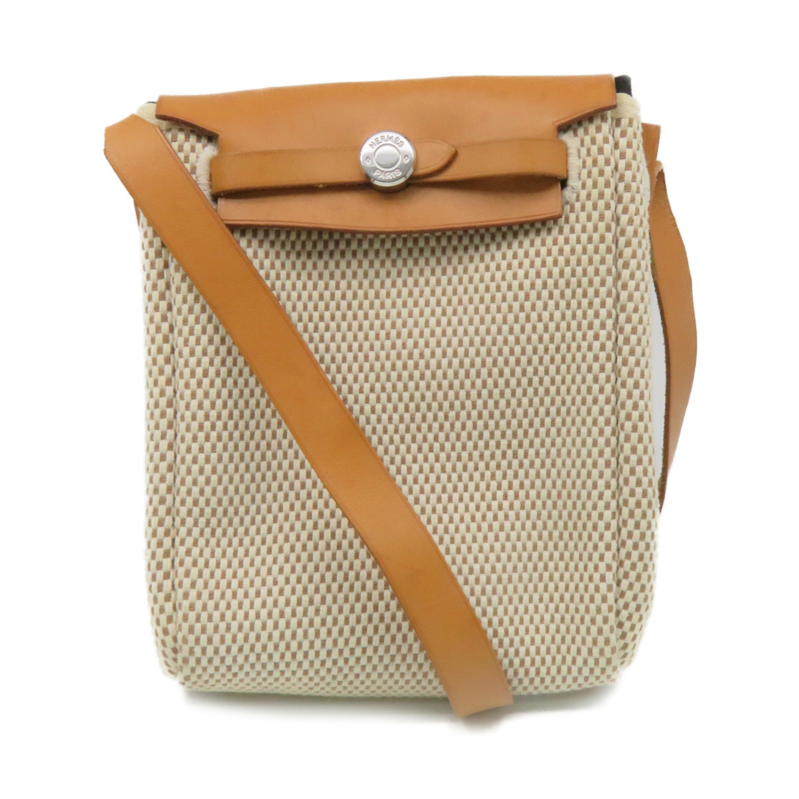 HERMES 【激減優惠】帆布Herbag TPM Shoulder Bag銀扣肩背袋杏色