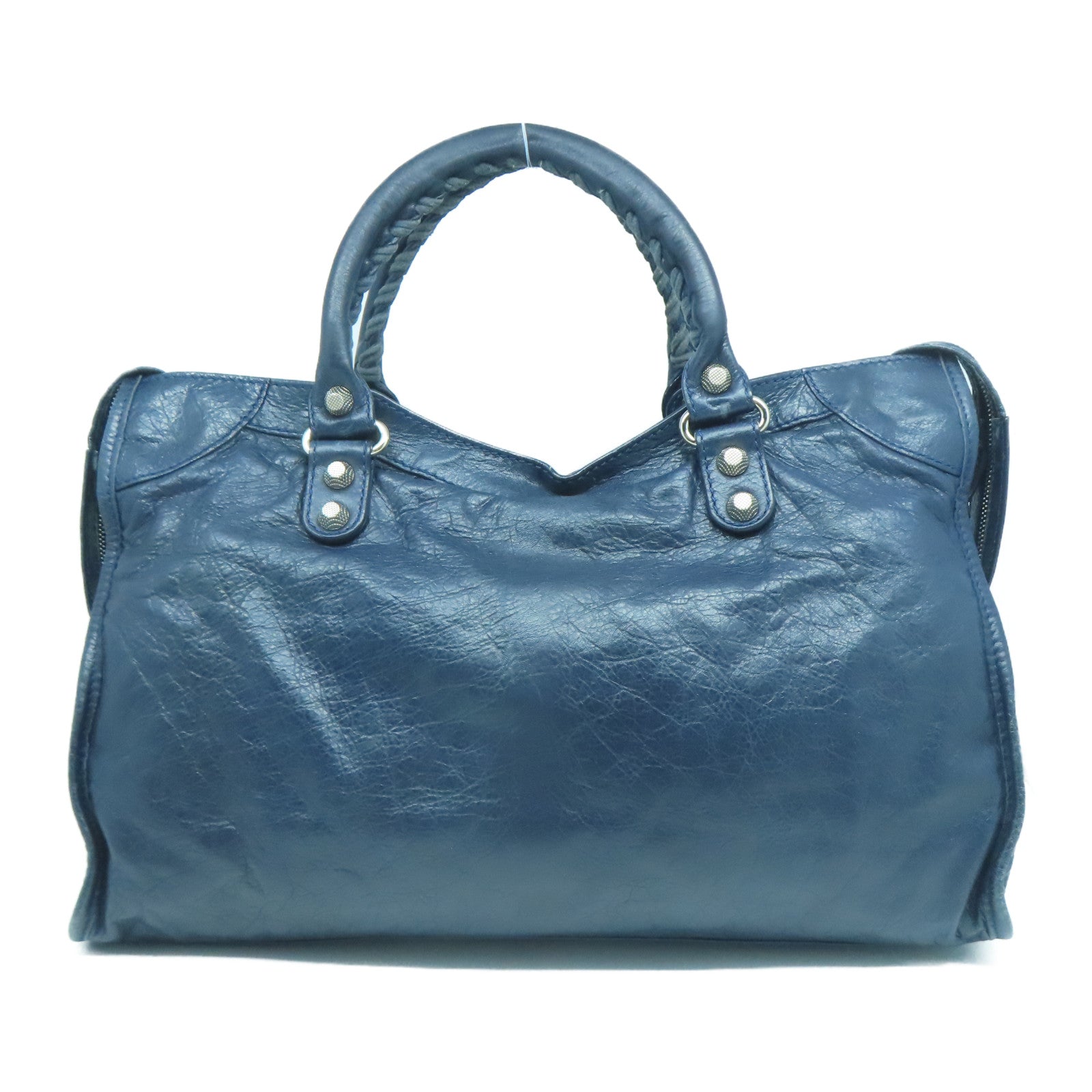 BALENCIAGA 牛皮皮革Giant City銀扣手挽肩背兩用袋藍色