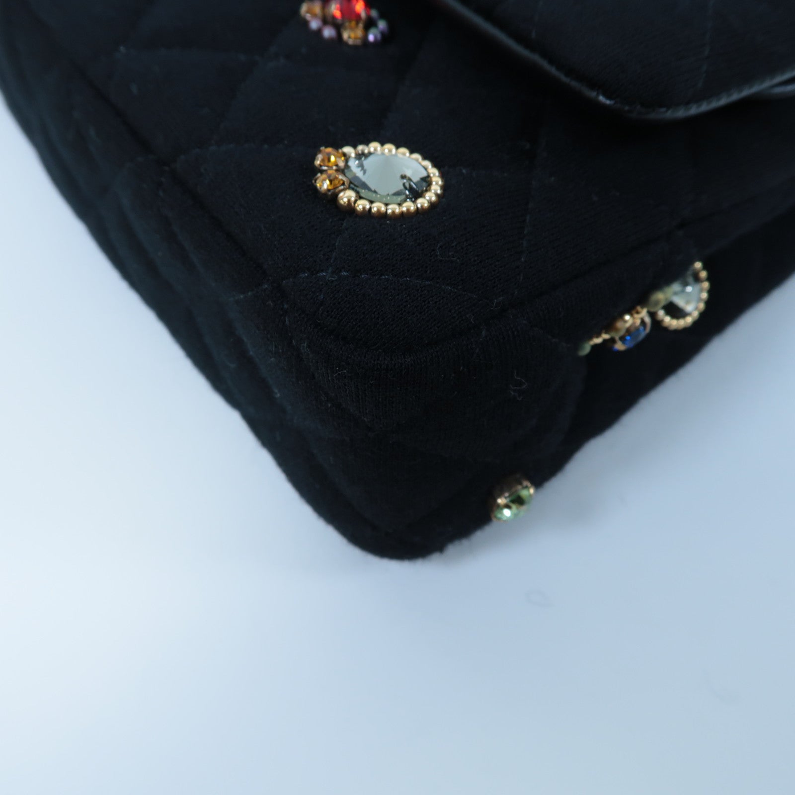 CHANEL 棉質Chain Shoulder金扣鏈帶肩背袋黑色