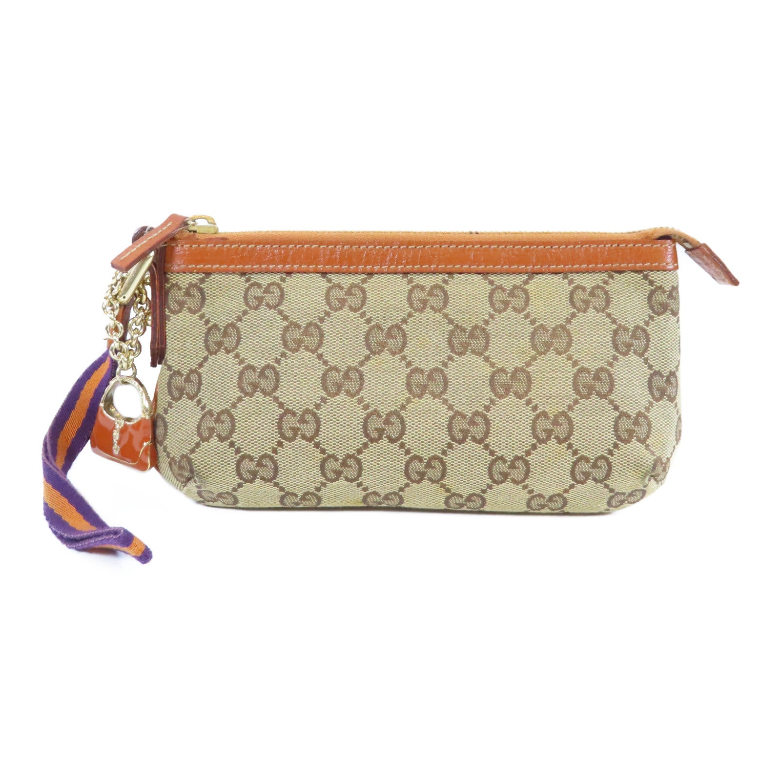 GUCCI 帆布Pouch金扣手拿包啡色