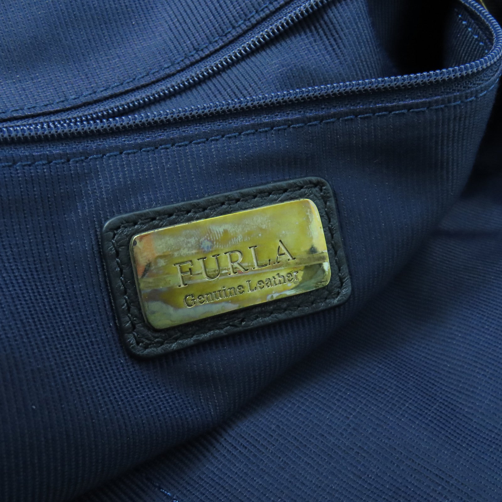 Furla 牛皮皮革2 Way Shoulder Bag金扣手挽肩背兩用袋深藍色/黑色
