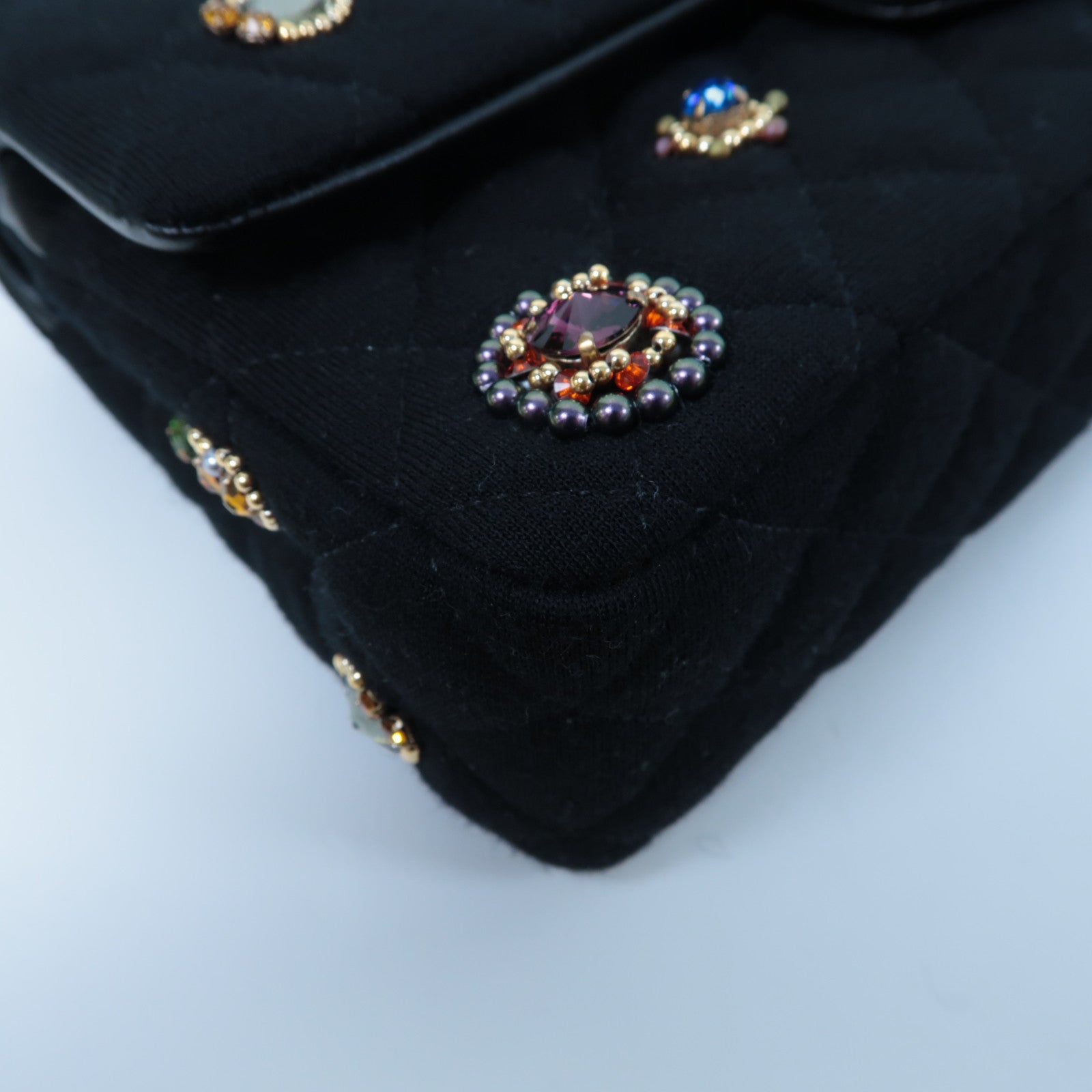 CHANEL 棉質Chain Shoulder金扣鏈帶肩背袋黑色