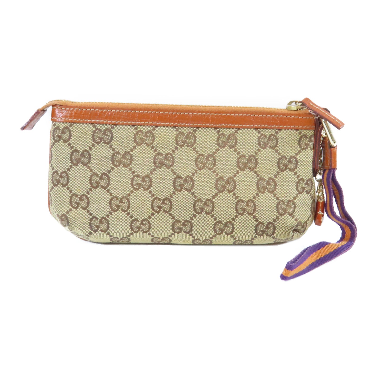 GUCCI 帆布Pouch金扣手拿包啡色