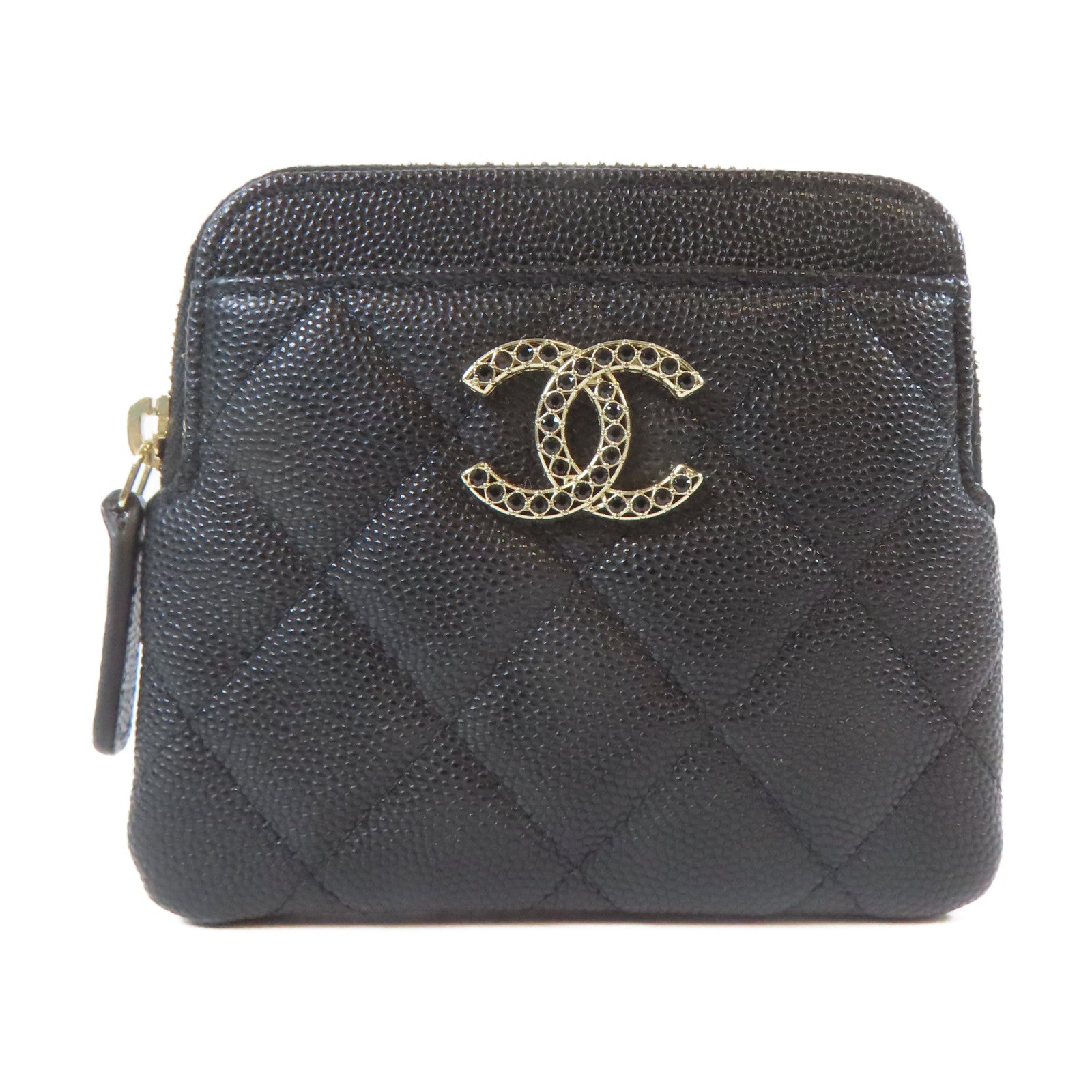 CHANEL 菱格Caviar皮革Coin Case銀扣零錢包黑色