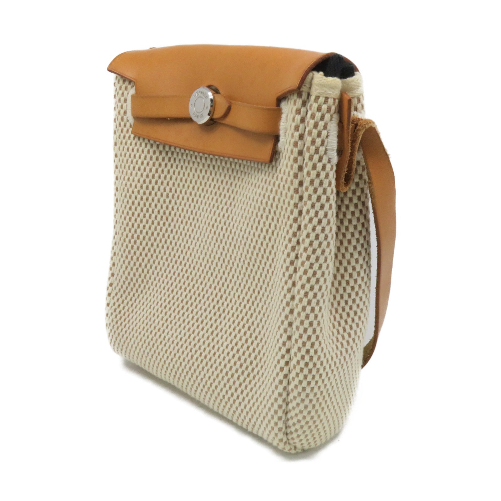 HERMES 【激減優惠】帆布Herbag TPM Shoulder Bag銀扣肩背袋杏色