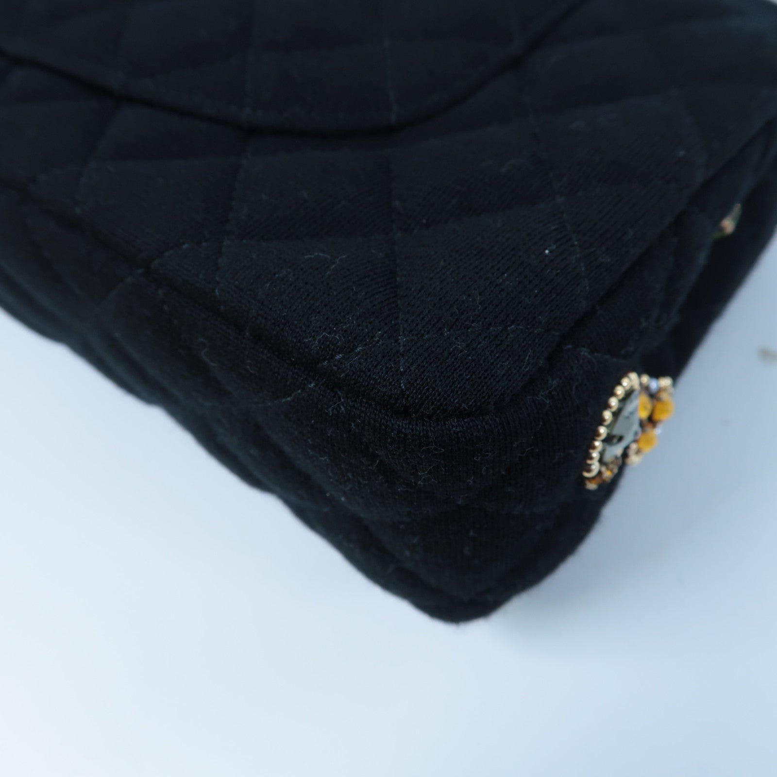 CHANEL 棉質Chain Shoulder金扣鏈帶肩背袋黑色
