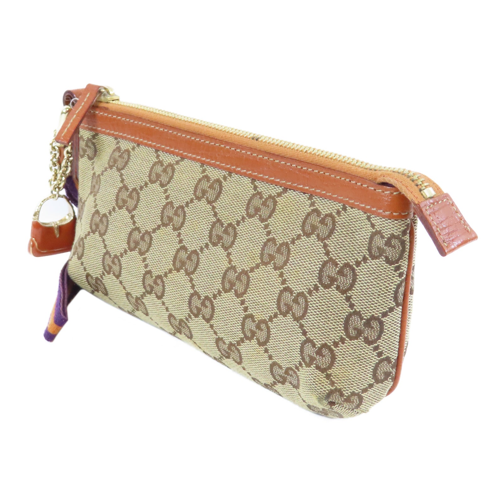 GUCCI 帆布Pouch金扣手拿包啡色