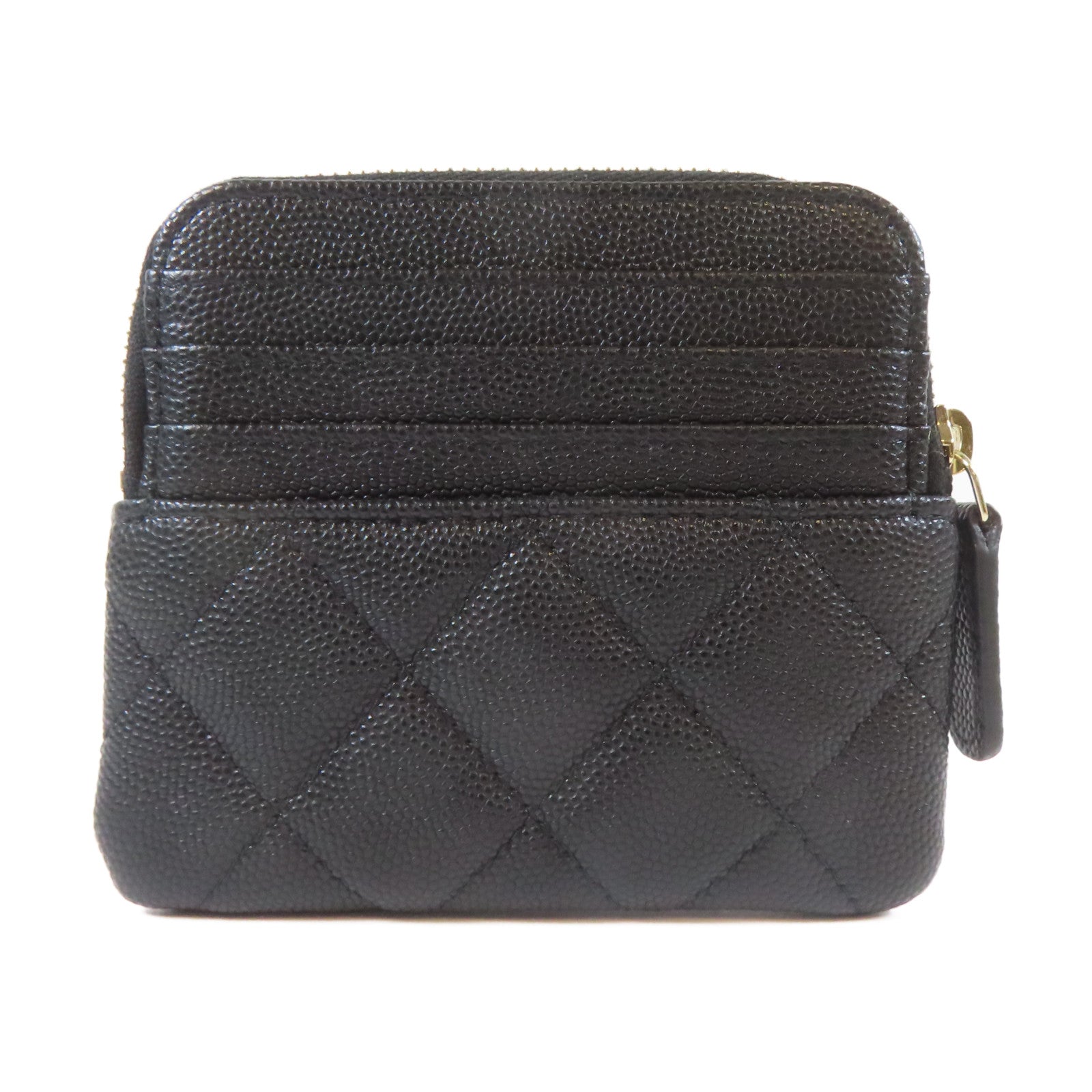 CHANEL 菱格Caviar皮革Coin Case銀扣零錢包黑色