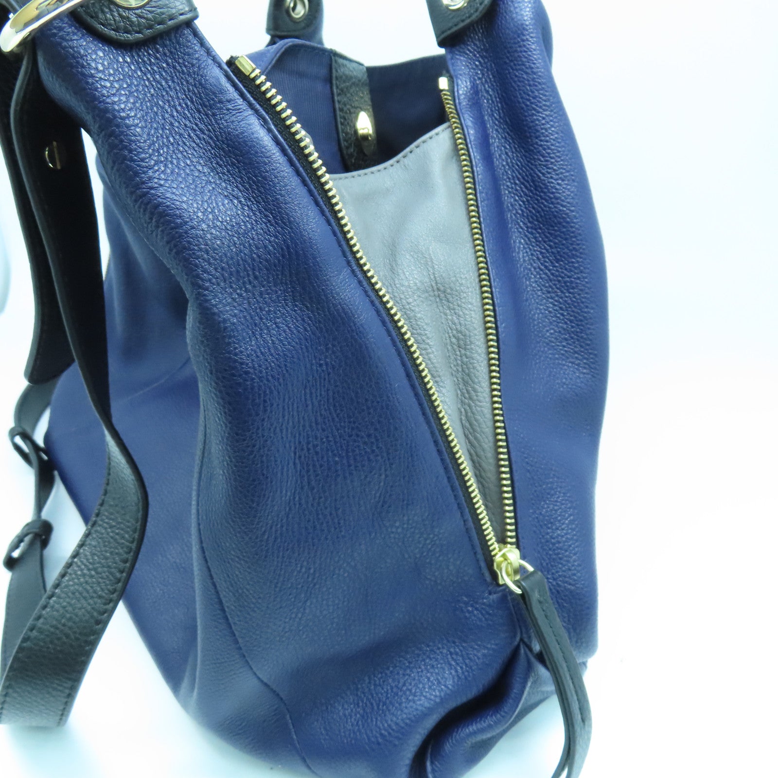 Furla 牛皮皮革2 Way Shoulder Bag金扣手挽肩背兩用袋深藍色/黑色