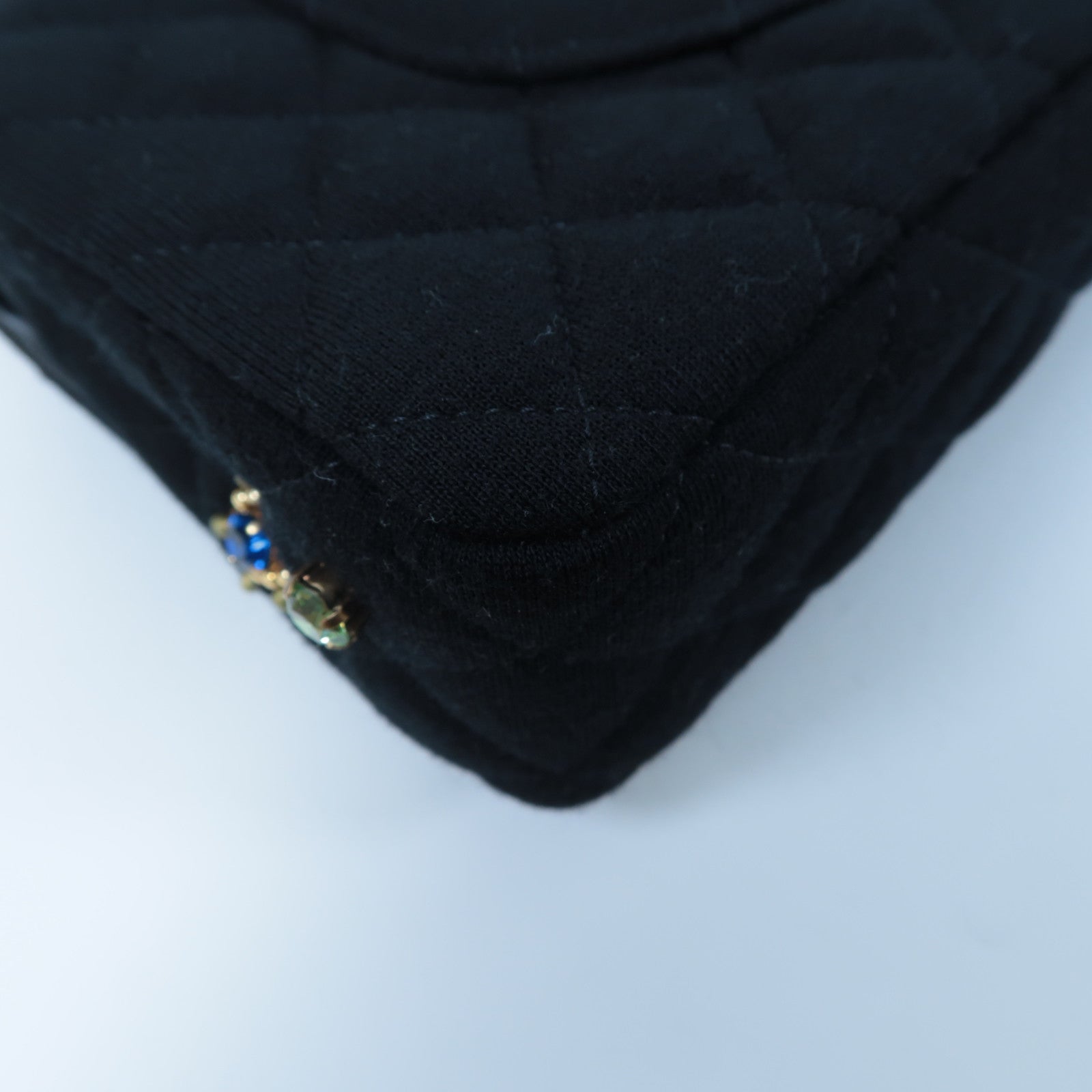 CHANEL 棉質Chain Shoulder金扣鏈帶肩背袋黑色