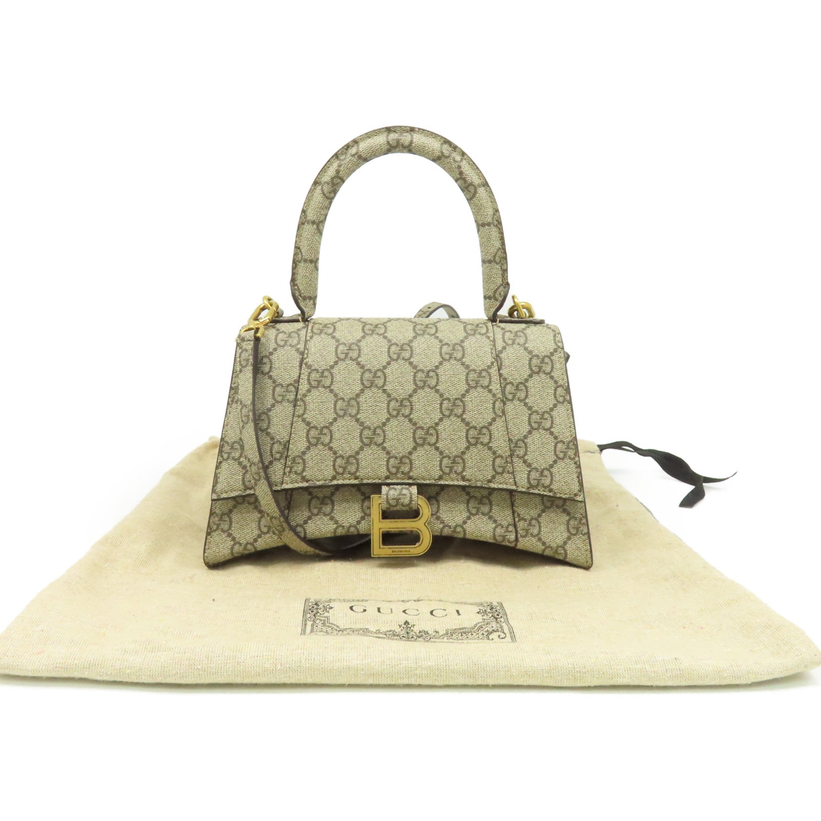 GUCCI 塗層帆布Gucci x Balenciaga The Hacker Project Hourglass Small 2Way Shoulder Bag金扣手挽肩背兩用袋啡色