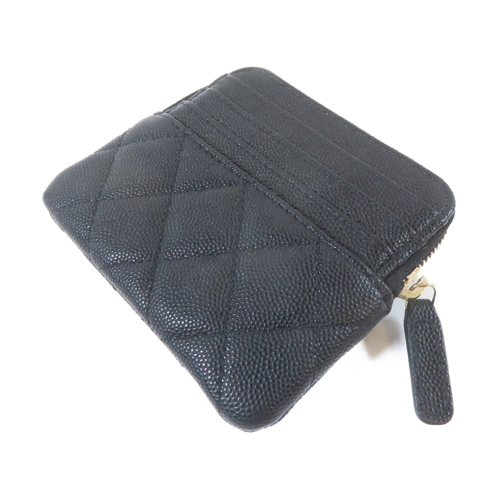 CHANEL 菱格Caviar皮革Coin Case銀扣零錢包黑色
