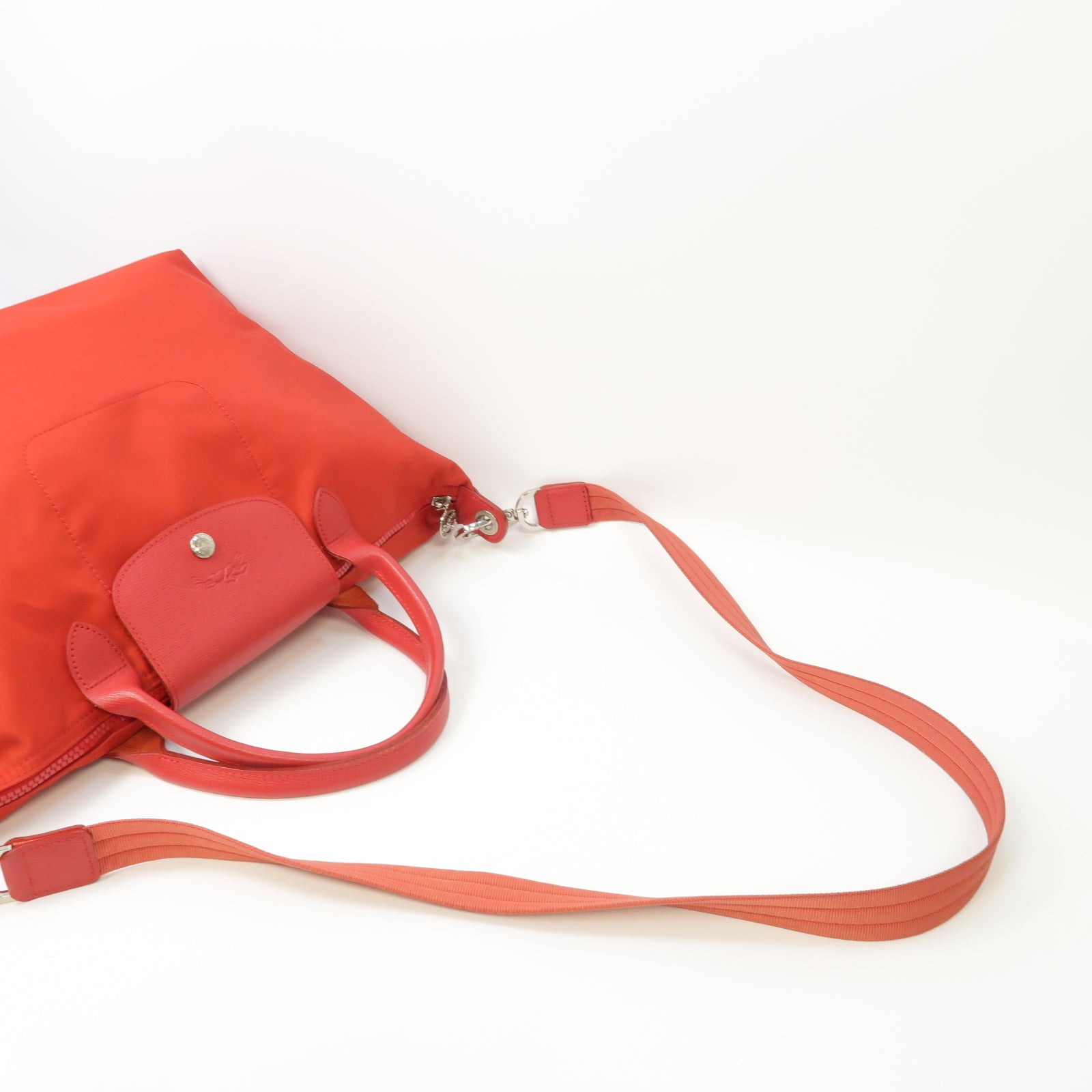Longchamp 尼龍2way Shoulder Bag銀扣手挽肩背兩用袋紅色