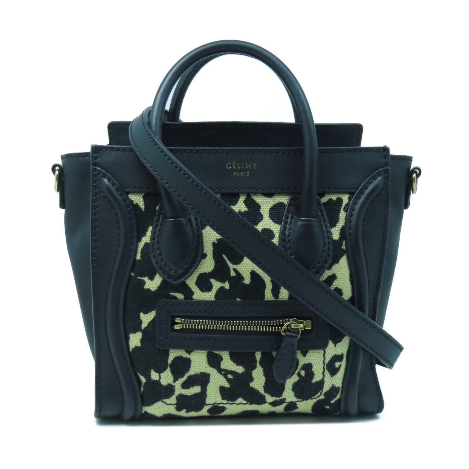 CELINE 牛皮皮革/帆布Mini Luggage金扣手挽肩背两用袋黑色