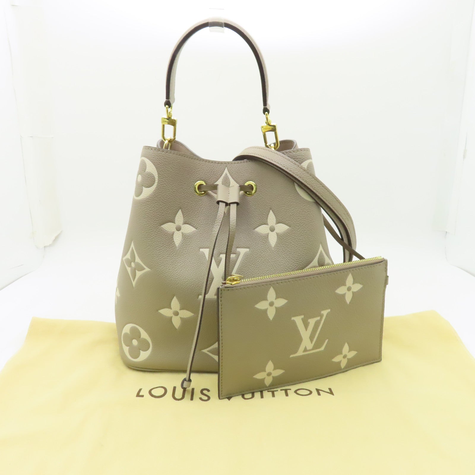 LOUIS VUITTON Monogram Empreinte NeoNoe金扣手挽肩背兩用袋米色