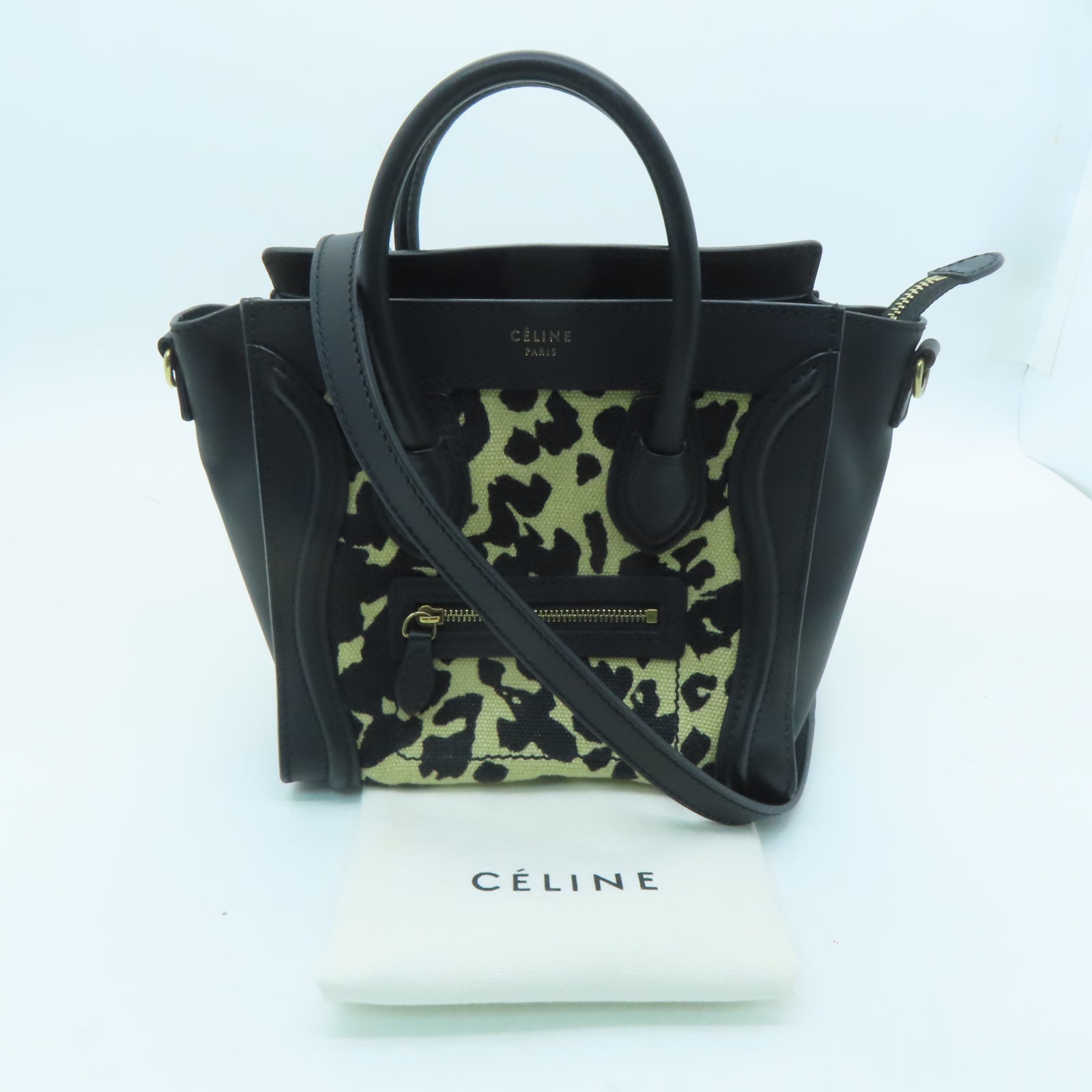CELINE 牛皮皮革/帆布Mini Luggage金扣手挽肩背两用袋黑色