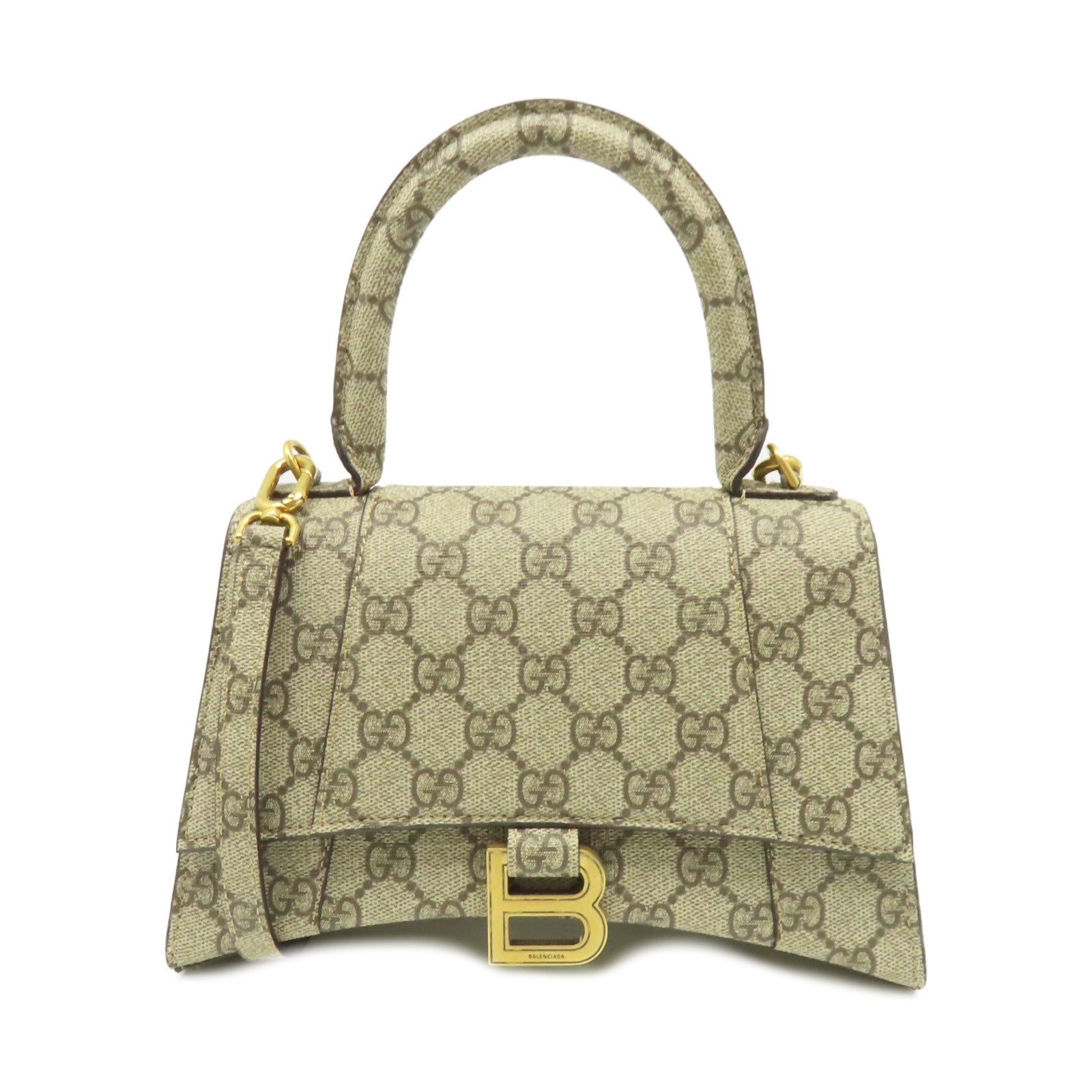 GUCCI 塗層帆布Gucci x Balenciaga The Hacker Project Hourglass Small 2Way Shoulder Bag金扣手挽肩背兩用袋啡色