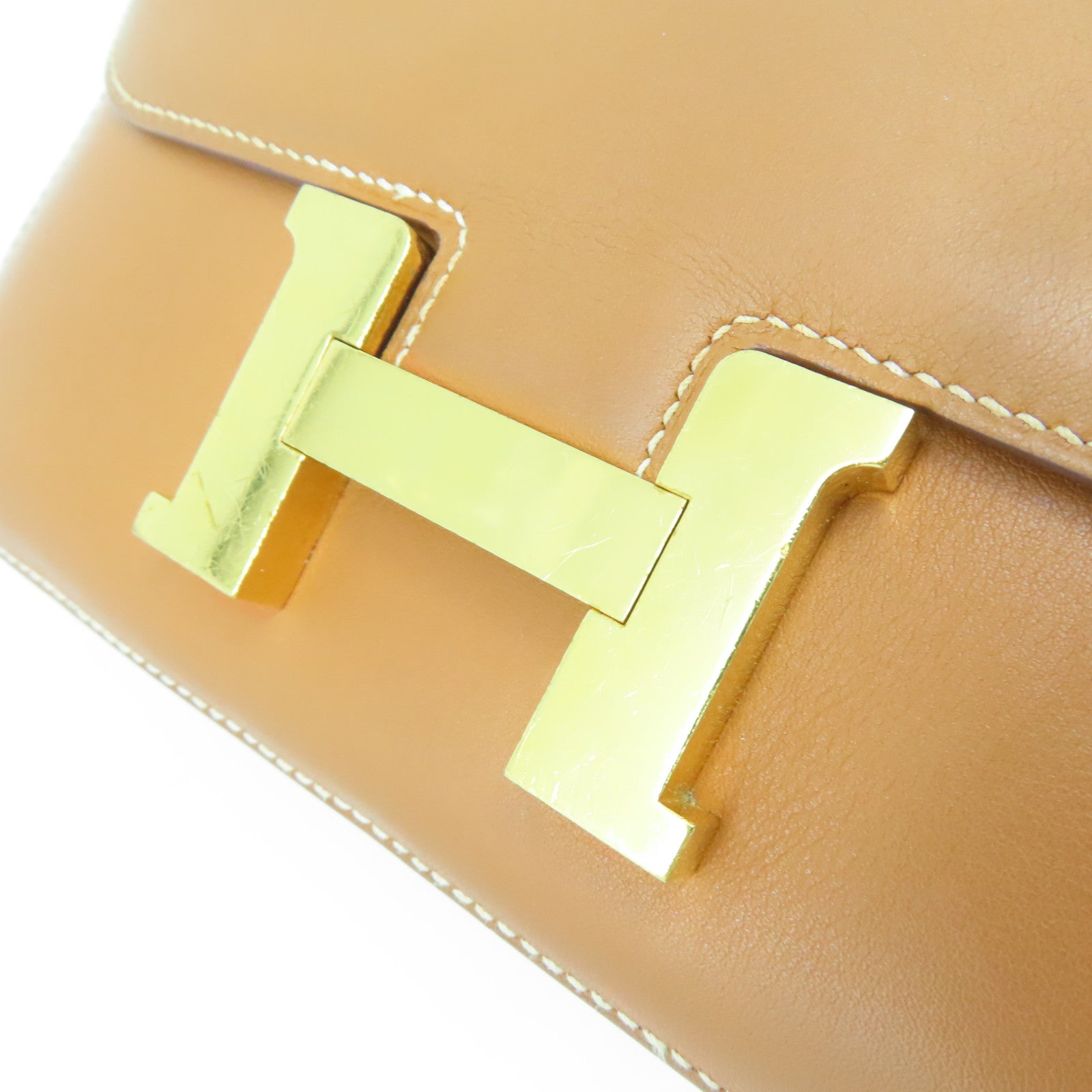 HERMES Swift Leather Constance Mini Gold Buckle Handle Shoulder Bag Brown