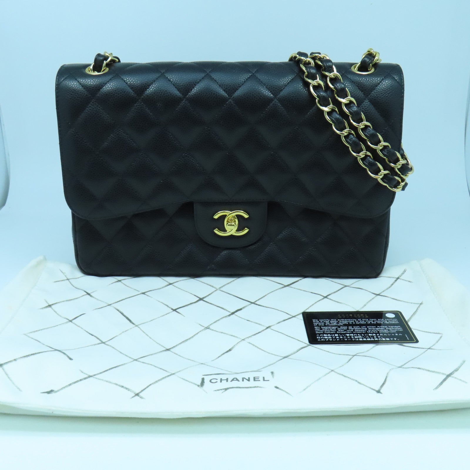 CHANEL 菱格牛皮皮革Chain Shoulder Bag金扣鏈帶肩背袋黑色