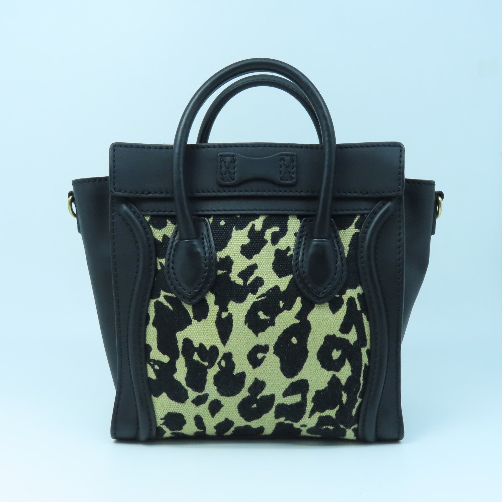 CELINE 牛皮皮革/帆布Mini Luggage金扣手挽肩背两用袋黑色